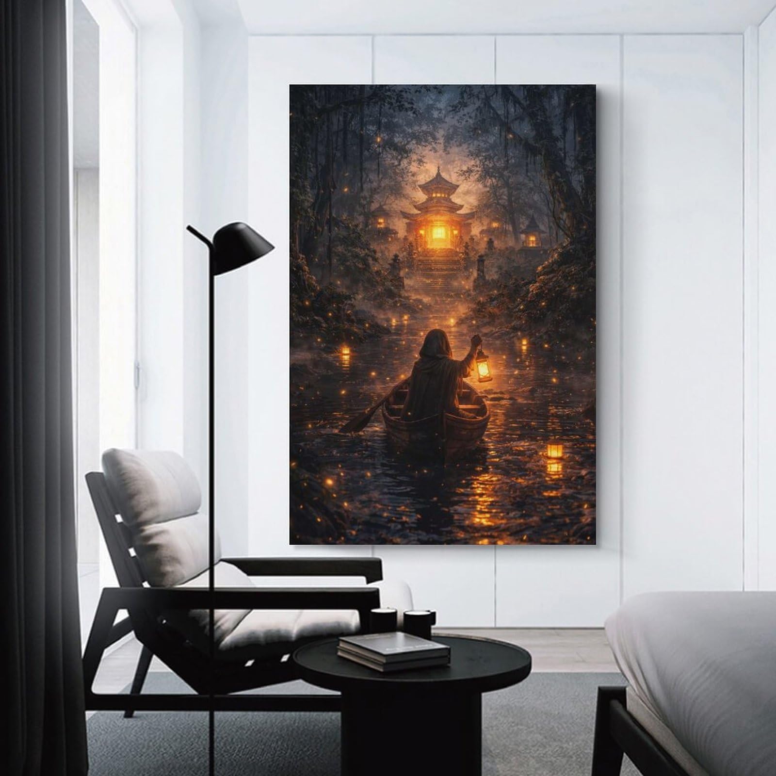 Junmoney Unframe-Style-5 Decorative Wall Artwork Mysterious Boat Journey To Temple, 20X30inch(50X75cm), For Contemporary Homes, Apartments Or Offices, An Easy Choice For New Home Styling