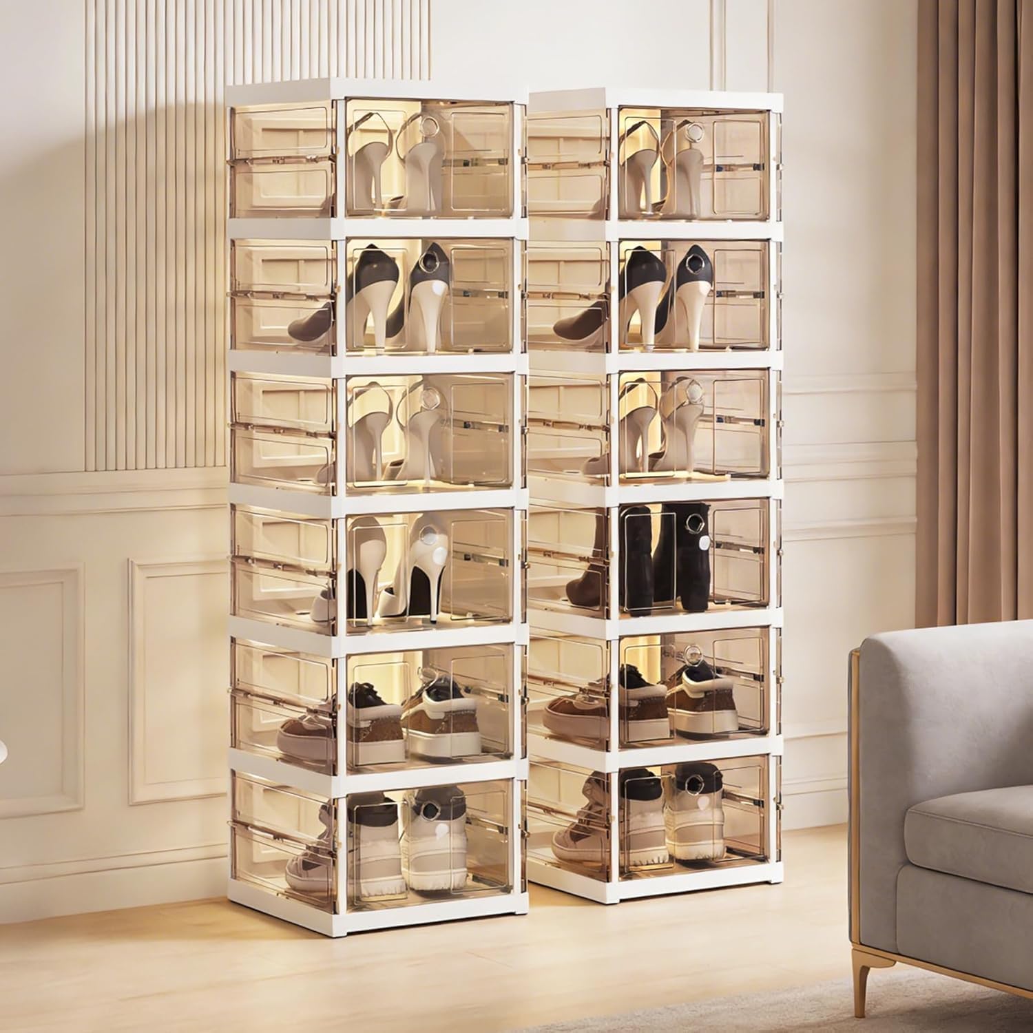 Stackable 9-tier Foldable Shoe Box Organizer – Clear Portable Sneaker Storage Bins With Lids For Easy Assembly, Ideal For Closet And Entryway Organization Clear 3-Tier