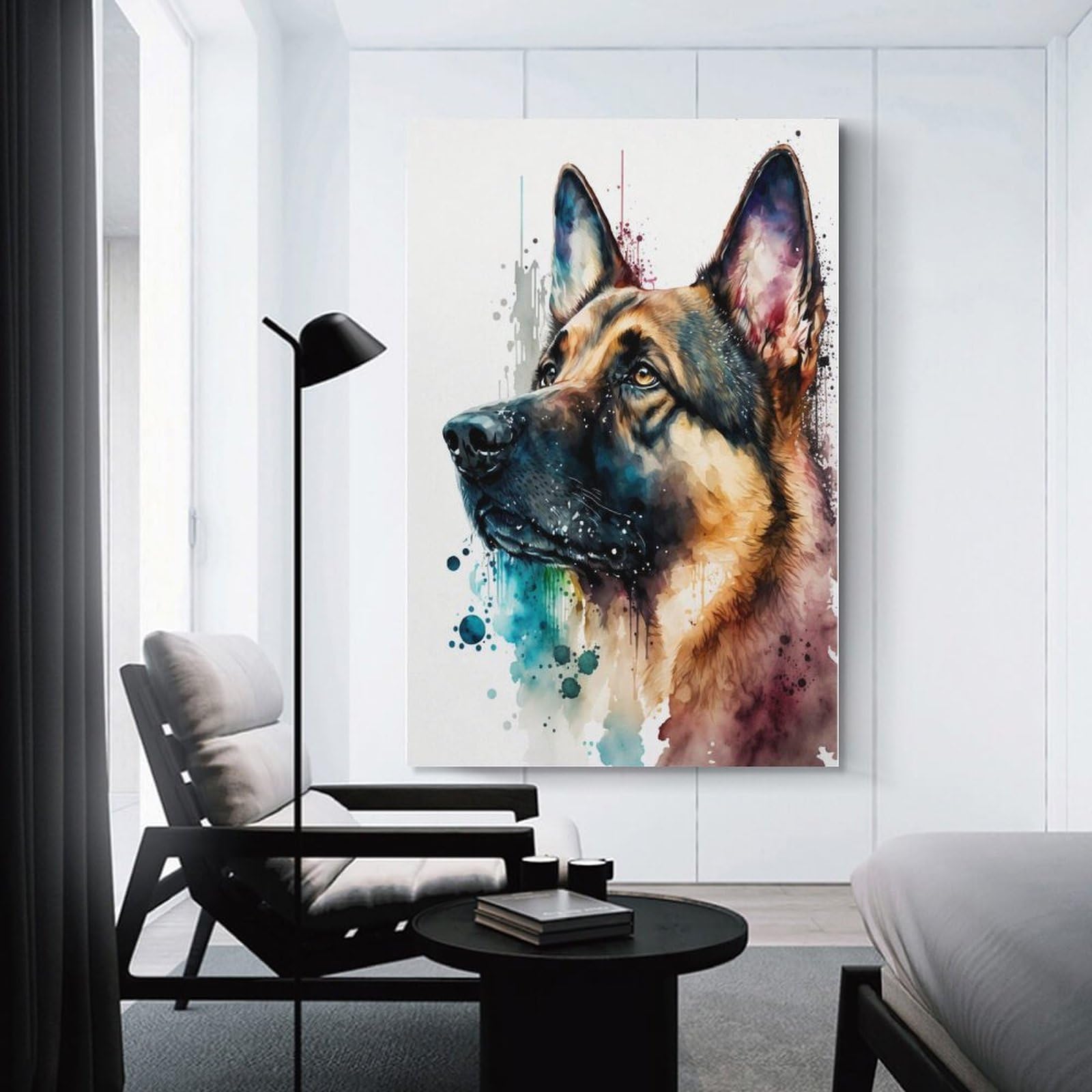 Junmoney Canvas Wall Art German Shepherd Wall Art Print, 24x36inch(60x90cm), for Living Room, Bedroom, Office Or Hallway, Decorative Artwork with Broad Appeal