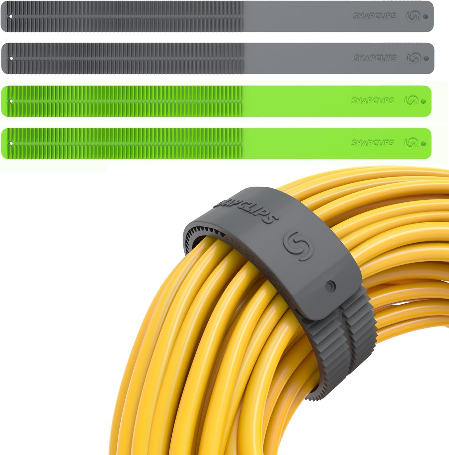 SnapClips Storage Straps, 12” Grey (Set of 2) & 12" Green (Set of 2), 4-Pack Bundle