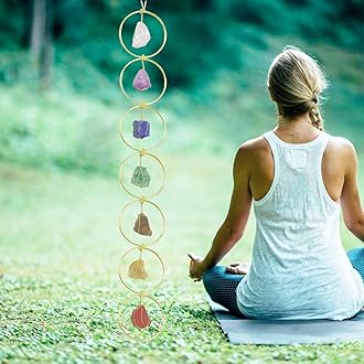 Handmade Natural Gemstone Hanging Ornaments 7 Chakra Crystal Feng Shui Ornaments for Home Decoration Window Decor (Style 7)