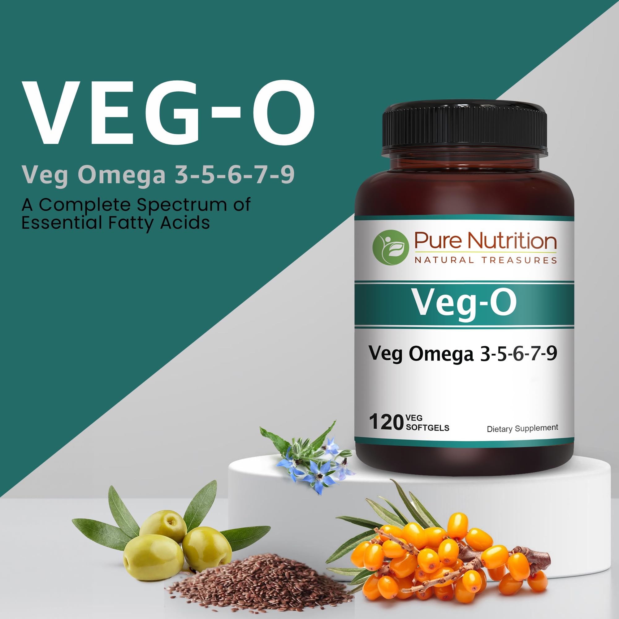 Pure Nutrition Vegan Omega 3-5-6-7-9 | 120 Softgels | 600mg per Serving of 2 Softgels | Multi Omega Supplement for Overall Health| Gluten Free — Amazon image 2