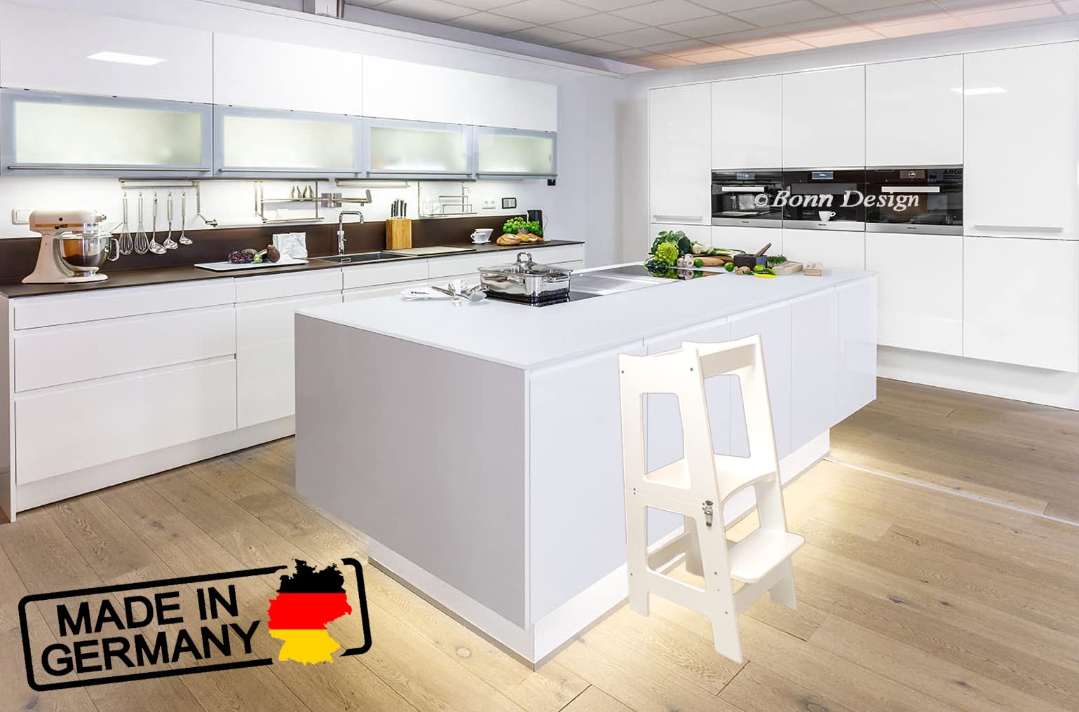2 in 1 Montessori Lernturm für Kinder klappbar höhenverstellbar Stuhl + Tisch aus Holz Multifunktion Tritthocker Hocker für Jungen & Mädchen Helferturm Lernstuhl Küchenhelfer Weiß Learning Tower