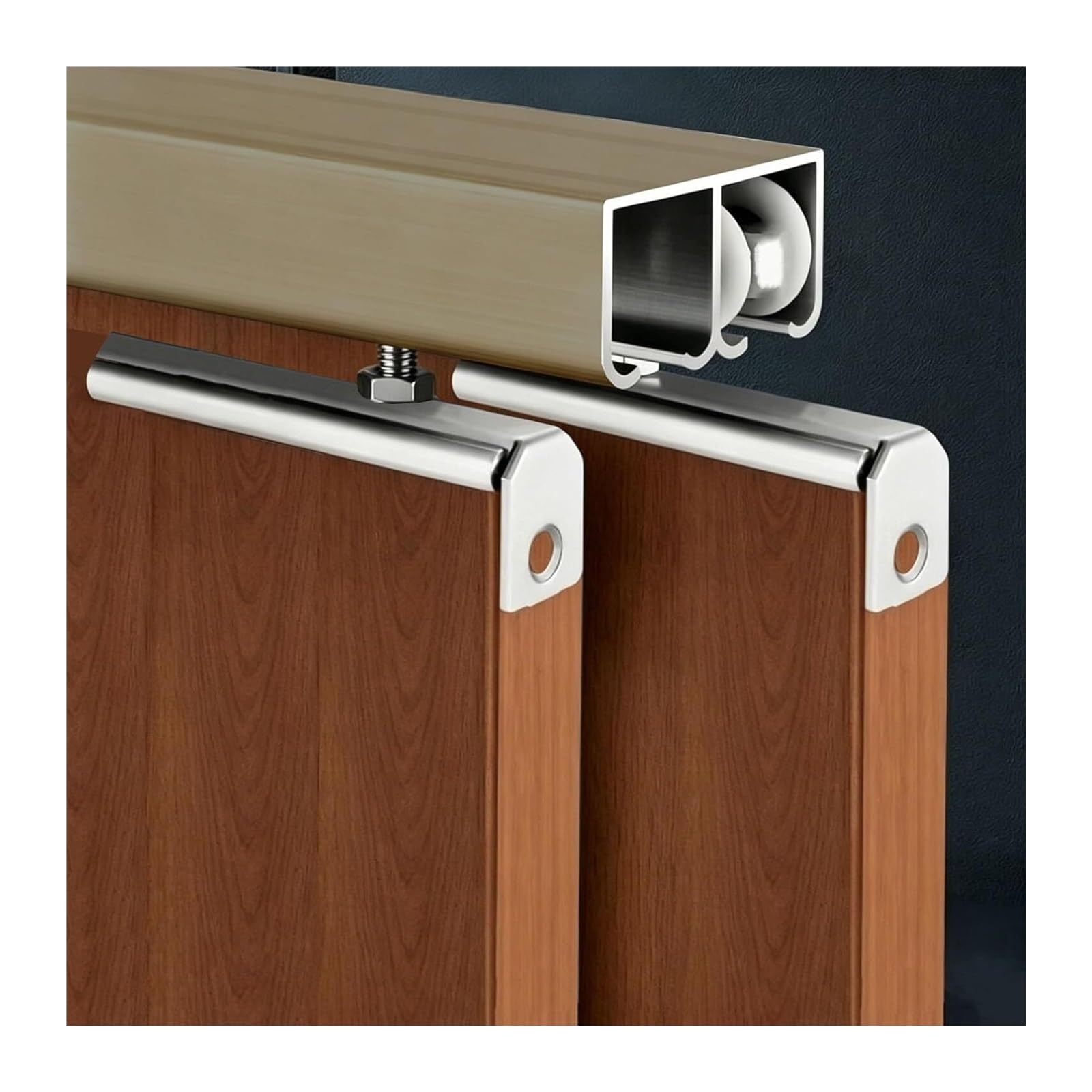 EBZFASO Sliding Door Track, 2 Door Bypass Sliding Box Rail Nylon Roller Kit For 18-24mm Doors 1.1-4.0m(Champagne,1.5m/4.9ft)