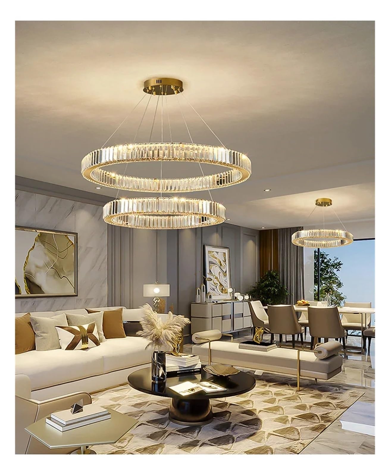 KXEcoLife Led Luxury Crystal Ceiling Pendant Lamp Living Room Bedroom Hanging Chandelier Dining Table Light for Decor Lustre