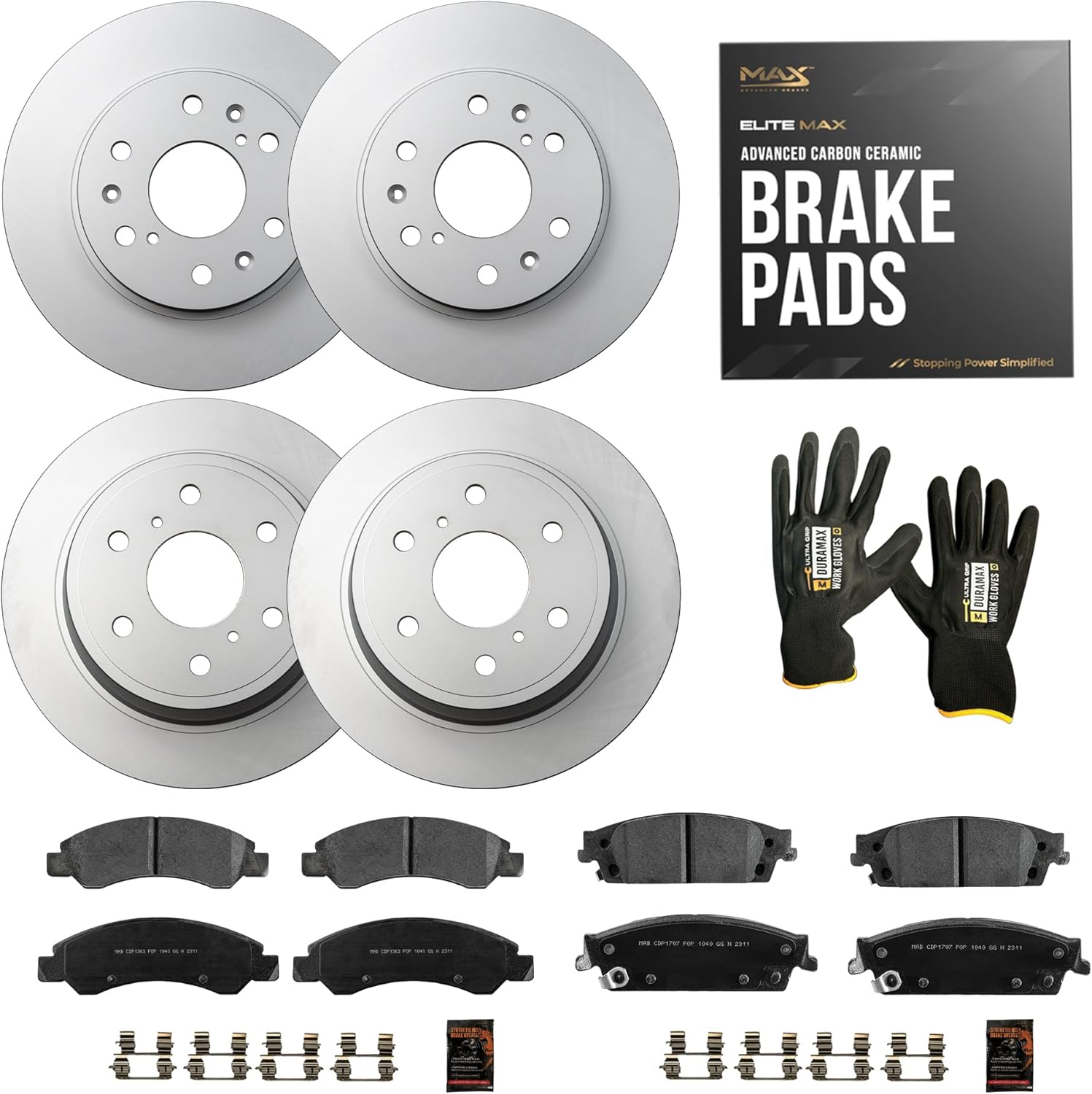 MAX Advanced Brakes - Brake Kit For 2007-2019 Chevrolet Silverado 1500, GMC Sierra 1500, Chevrolet Tahoe| Carbon Ceramic Brake and Rotor Kit Front and Rear| Geomet Coated OE Brake Rotors