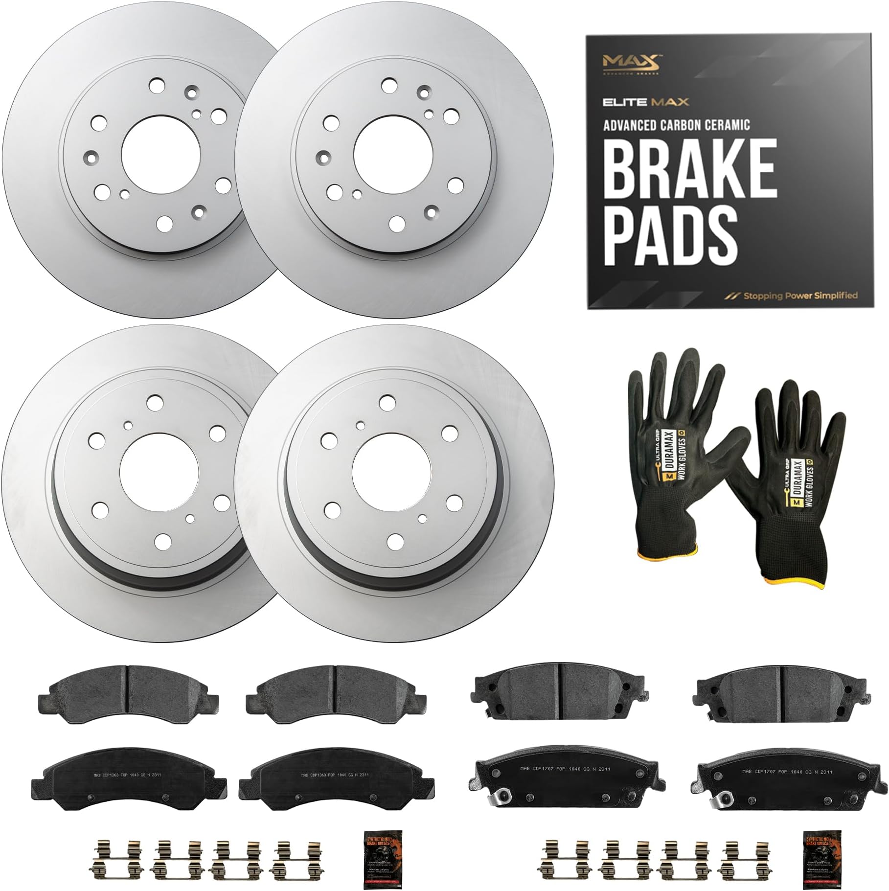 Max Advanced Brakes Front & Rear Brake Kit Compatible With 2007-2018 Chevy Silverado 1500 Suburban Sierra 1500 Yukon Replacement Geomet Coated OE Disc Brake Rotors and Ceramic Brake Pads