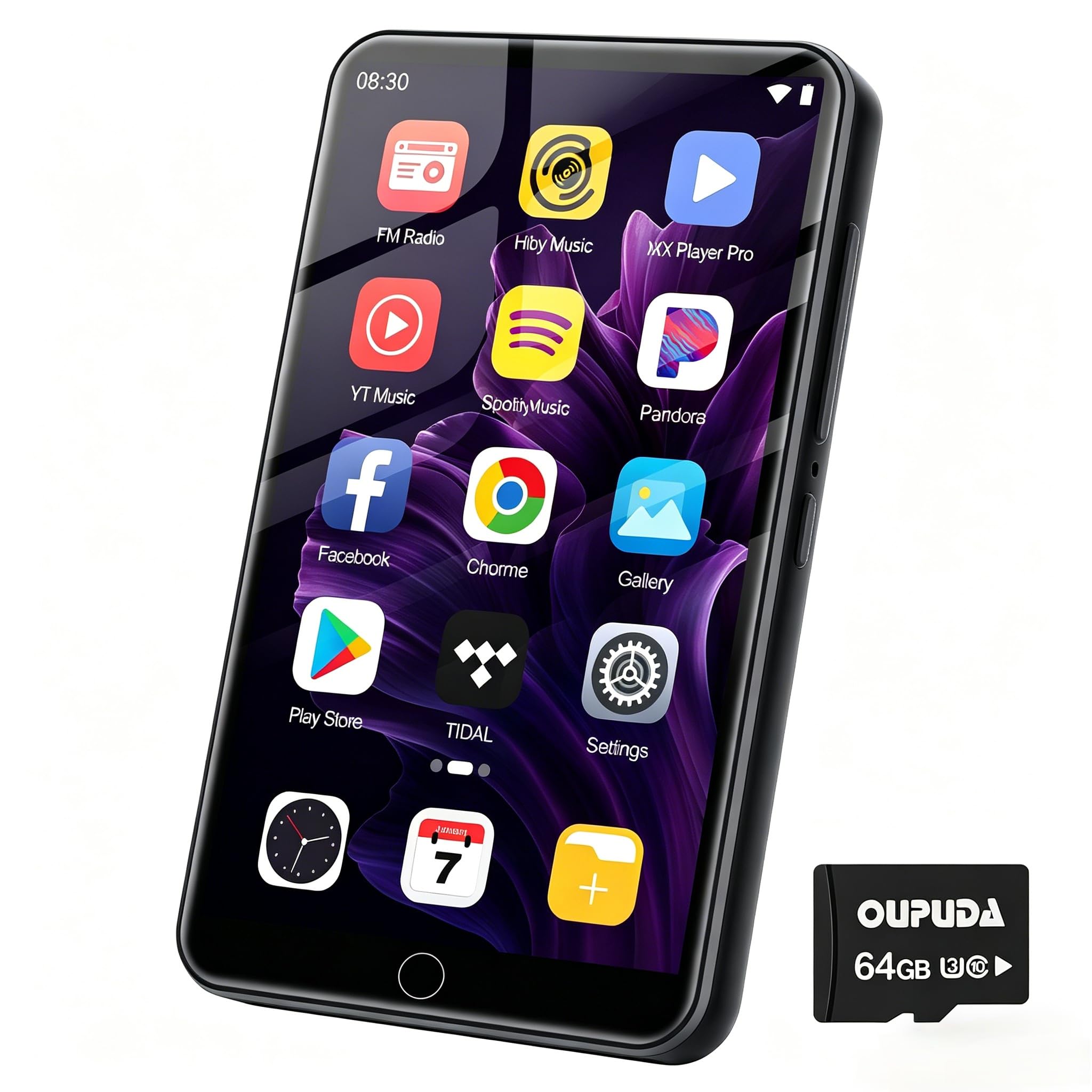 Android Lecteur MP3 avec Bluetooth et WiFi, 80 Go Lecteur MP4 avec Spotify, Amazon Music, Audible, Play Store, Radio FM, Lecteur de Musique Numérique avec écran tactile 4,0 pouces et haut-parleur-Noir