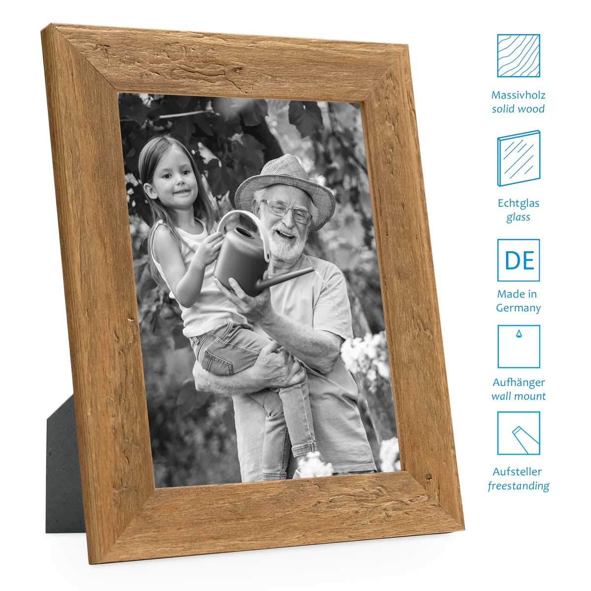 Bilderrahmen 15x20 cm Holz Eiche-Optik, 3er Set Echtholz-Rahmen rustikal, Strandhaus, Made in Germany, Echtglas, zum Aufhängen & Aufstellen, extra Zubehör - Treibholzlook mit einem Hauch Küstenflair