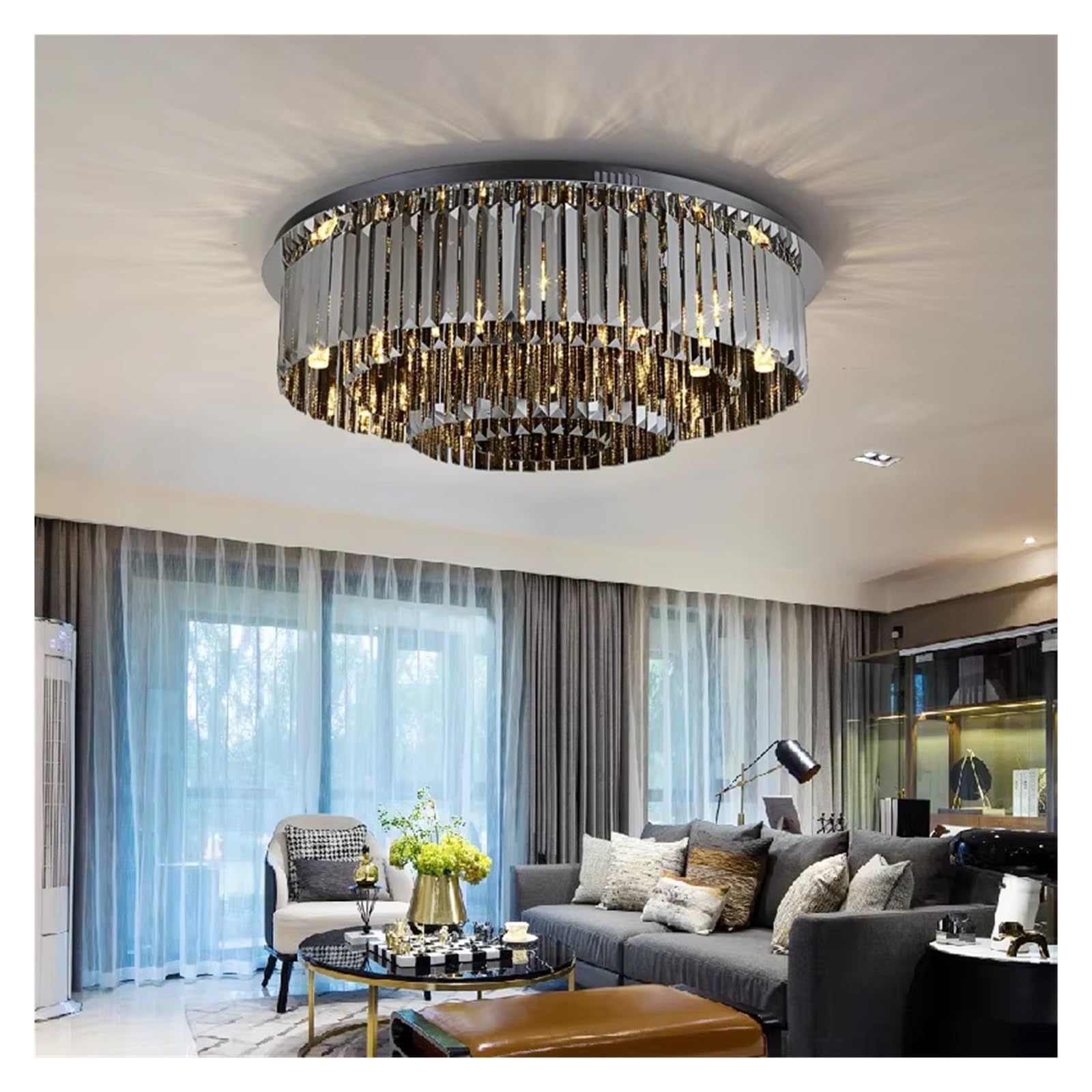 KXEcoLife Modern Black Crystal Ceiling Light Luxury Bedroom Lamps Living Room Lustre Home Decor Led Chandelier Appliance ﻿