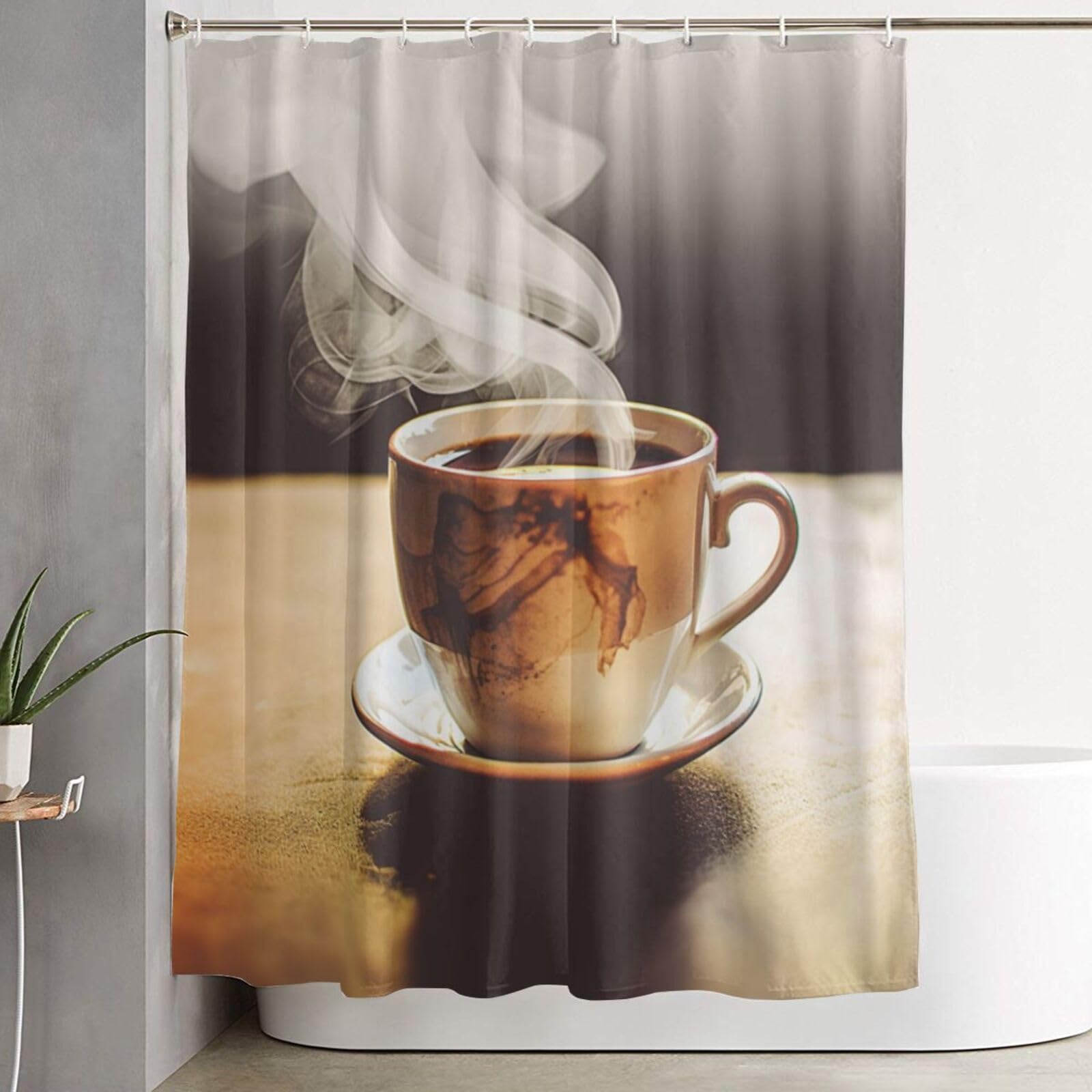 Rideau de douche marron 182x152 cm imperméable avec 12 crochets pour décoration salle de bain