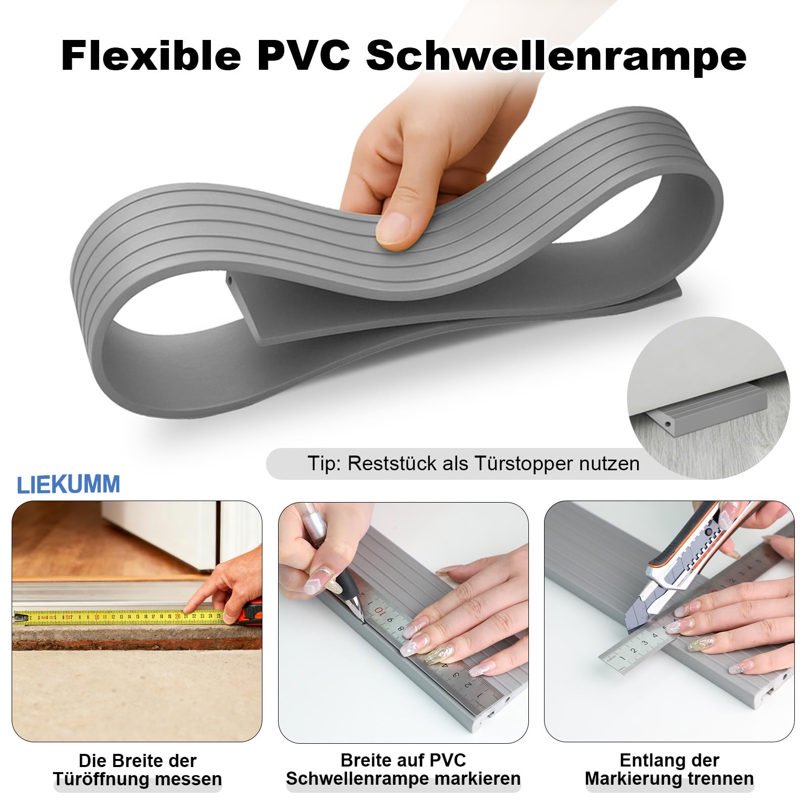 LIEKUMM 2 cm Höhe Türschwellenrampe, 1000 kg Tragkraft Türschwellenrampe Saugroboter, Rollstuhlrampe für Innen- und Außenbereich, Schwellenrampe für Elektro-Rollstuhl, Kinderwagen, Garage, Grau