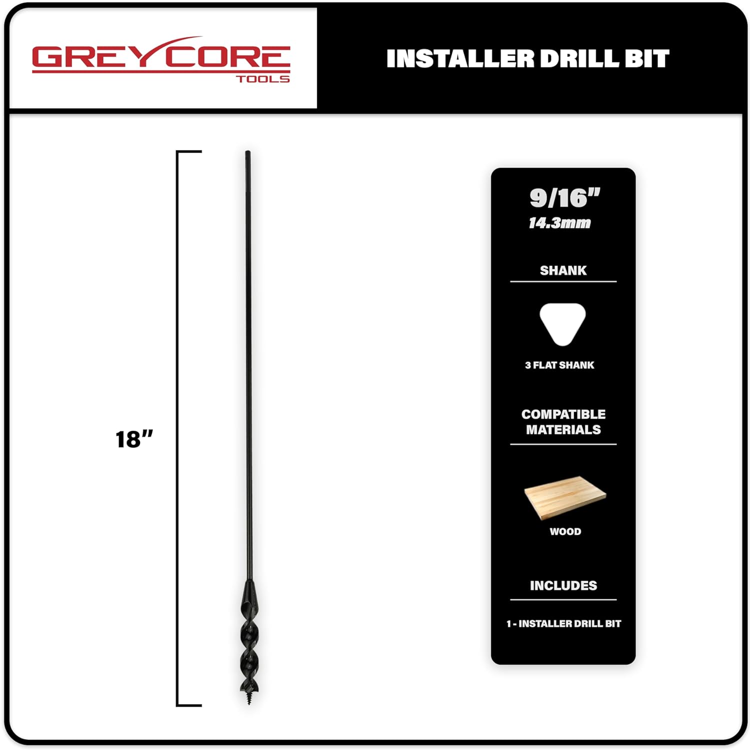 Greycore Tools 9/16 Inch x 18 Inch Flexible Drill Bit for Wire Pulling and Fishing, Auger Head Installer Drill Bit, Fish Bit for Pulling Wires in Walls (9/16" x 18" Installer)