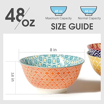 Metahom Large Salad Bowls Set of 3, Ceramic Colorful Soup Bowls, 48 Oz
