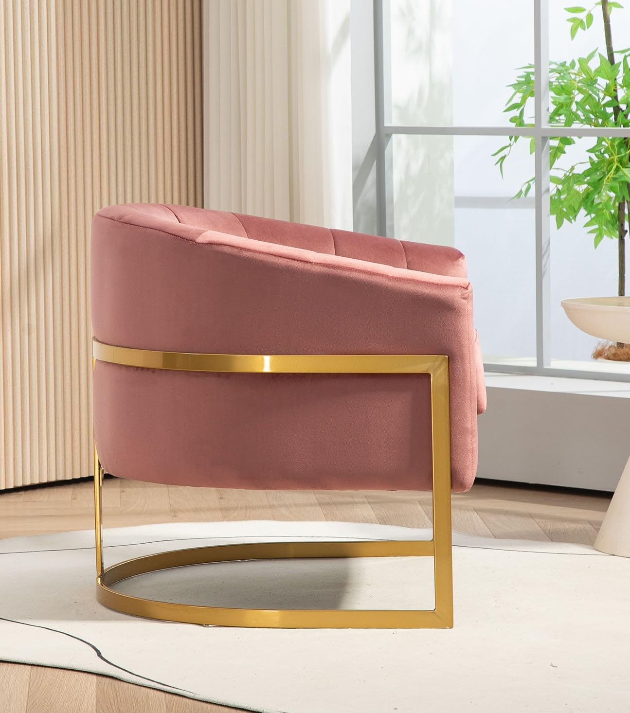 Velvet Modern Accent Armchair - Luxury Gold Frame | Versatile Seating for Living Room, Bedroom, Office, Rose