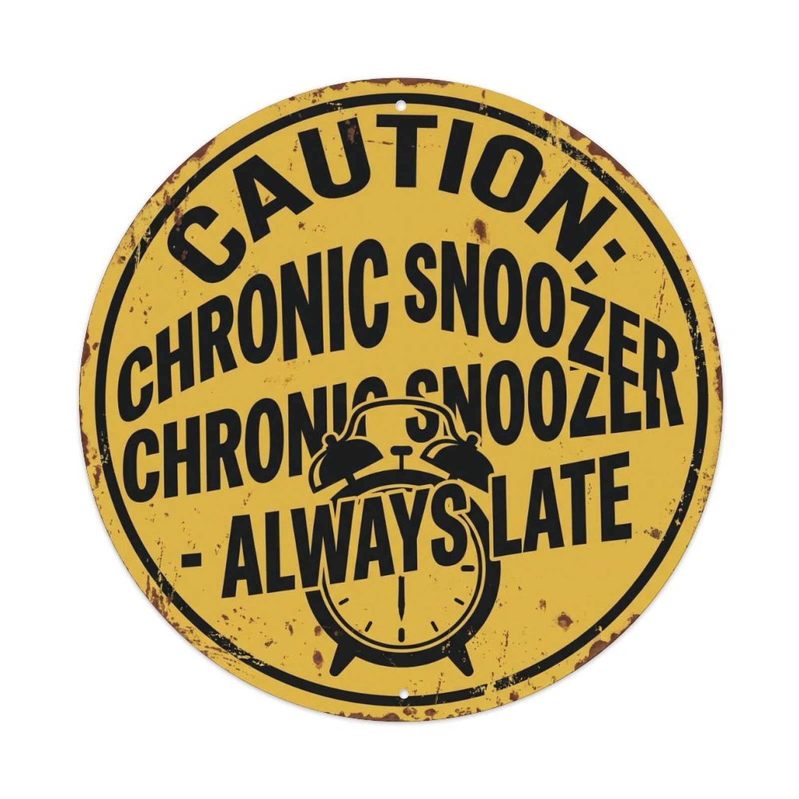Vintage Funny Caution Chronic Snoozer Warning Metal Tin Sign