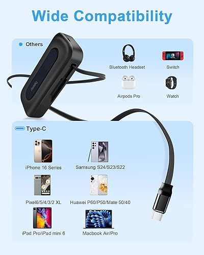 Miniatura 7 de Miady Cargador portátil de 10000 mAh PD 30 W de carga rápida con cable USB-C retráctil integrado de 1.9 pies y pantalla LED, batería pequeña