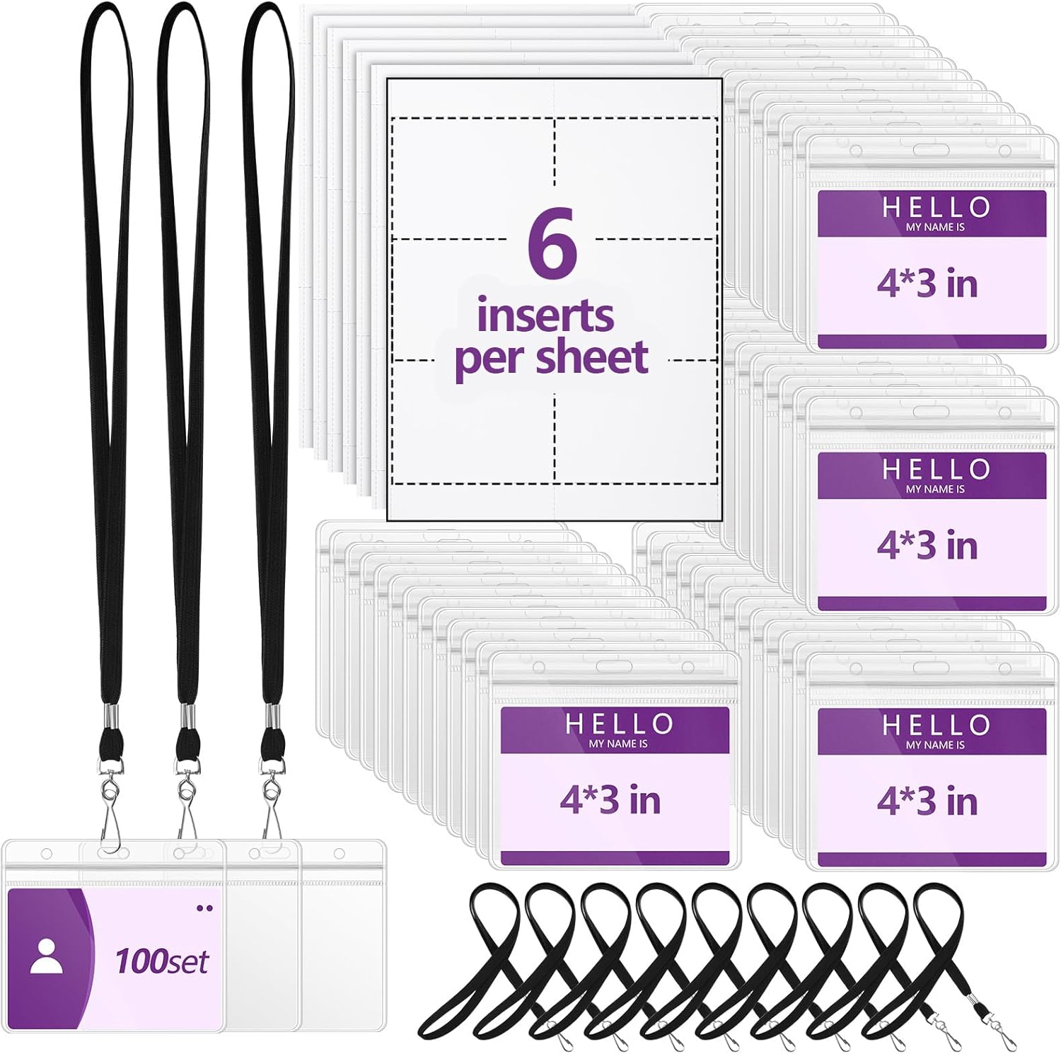 Glenmal 100 Set 3 x 4 Inch Clear Badge Holder with