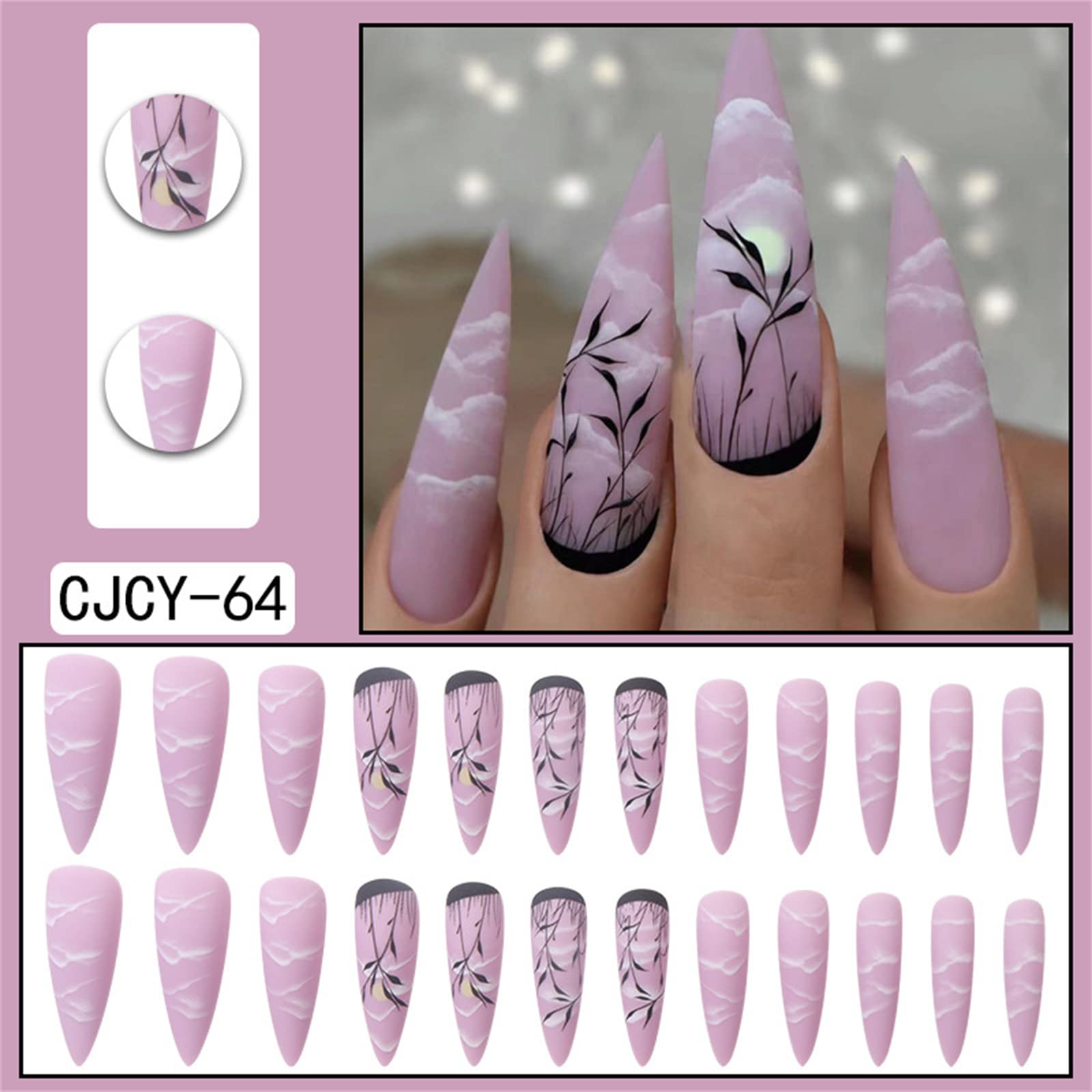 Long Stiletto Press On Nails Nude Glossy Artificial Nail Set_voghion.com