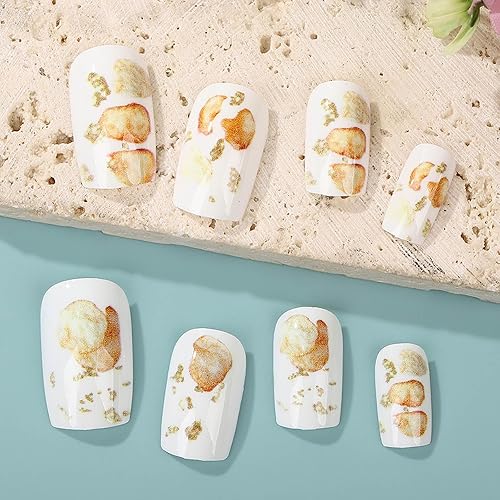 Miniatura 104 de 24 uñas postizas cuadradas medianas con punta francesa a presión, pegamento brillante en las uñas, uñas postizas de cobertura completa con diamantes