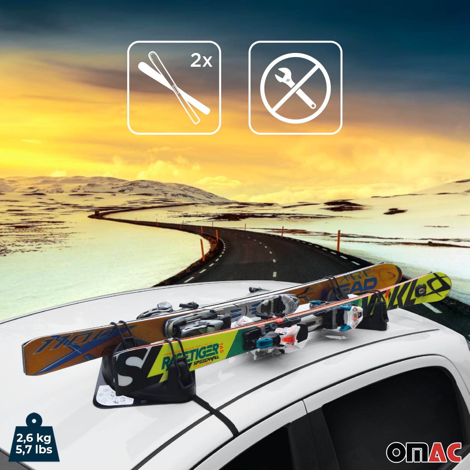 Menabo Skiträger Magnetischer Snowboard Dachträger Universal Abschließbar 2 TLG