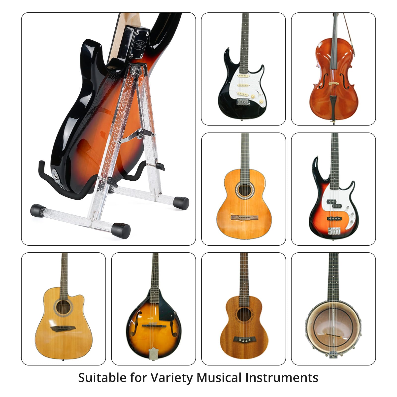 Support de guitare acoustique avec mousse rembourrée, support de guitare électrique classique, support pliable en acrylique pour guitare basse (bulle de cristal)
