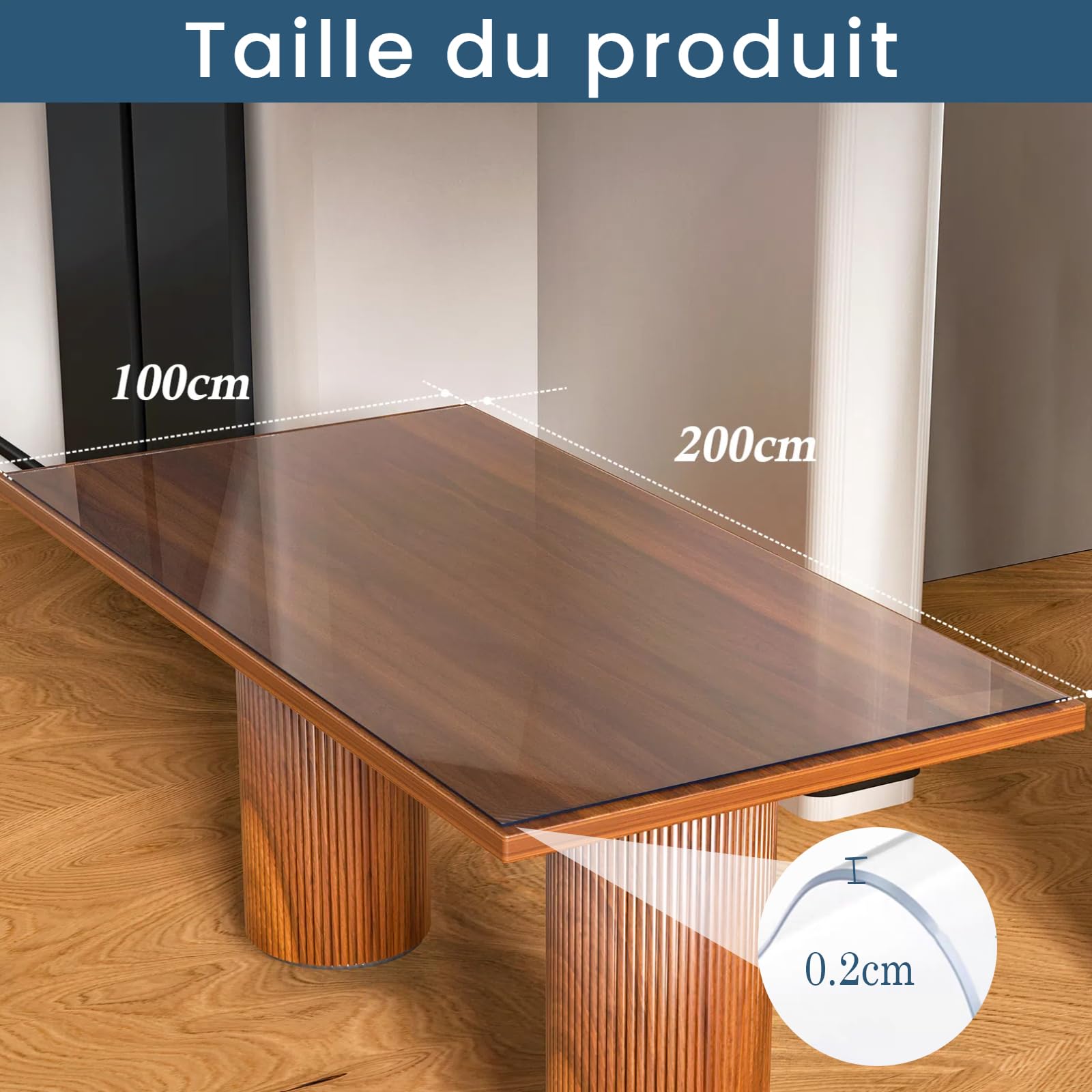 bimiti Tischdecke Transparent Wasserfest Tischschutz 2 mm mit Abgeschrägten Kanten PVC Tischfolie 200 cm x 100 cm Durchsichtige Tischschutzfolie Abwaschbar Fettdicht