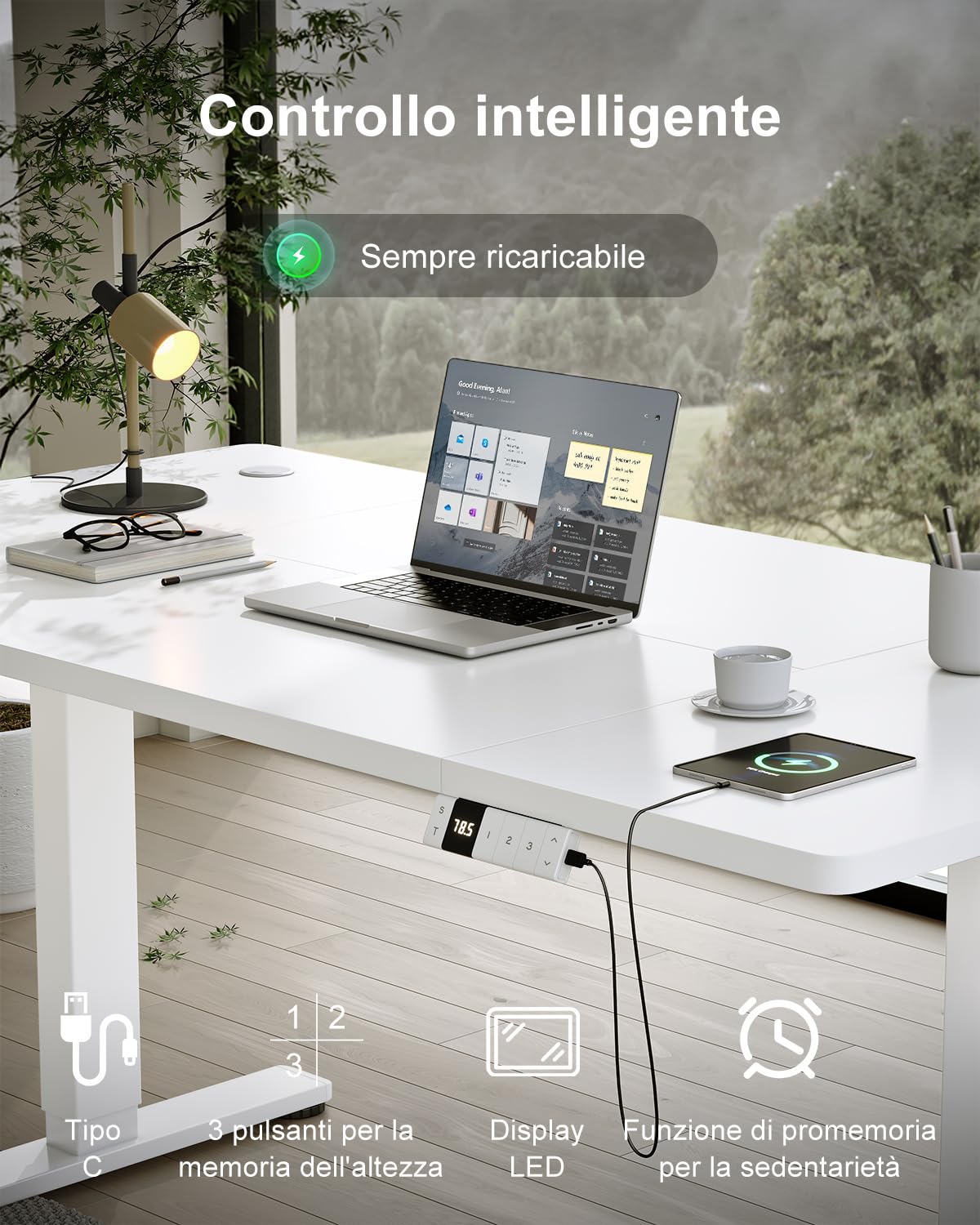 Devoko 160 x 80 cm scrivania regolabile in altezza, Ufficio con quattro sezioni, scrivania per computer con funzione di memoria, Bianco
