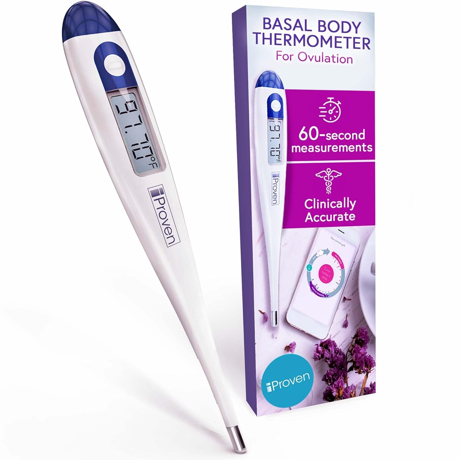 Flash Deals - 50% OFF Digital Basal Thermometer, 1/100th Degree High Precision, Quick 60-Sec Reading, Memory Recall, Accurate BBT Thermometer for Natural Ovulation Tracking by iProven
