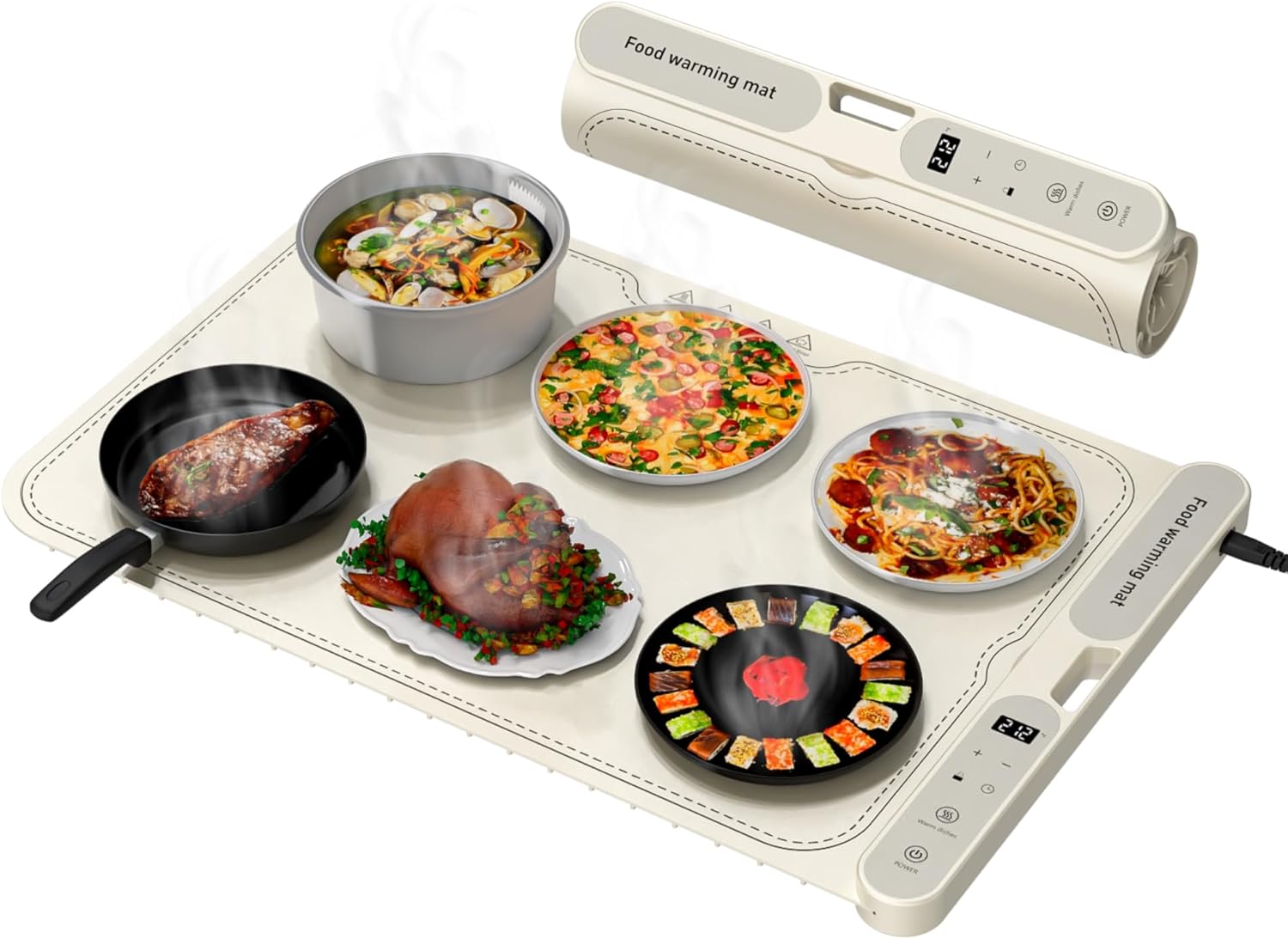 Electric Warming Tray&Food Warming MatFast Full Surface Electric Warming Tray with 7 Temp-Settings & 8H Timer, Portable Roll Up Food Warmer for Gatherings (Beige, 24''X15'') Beige 24''X15''