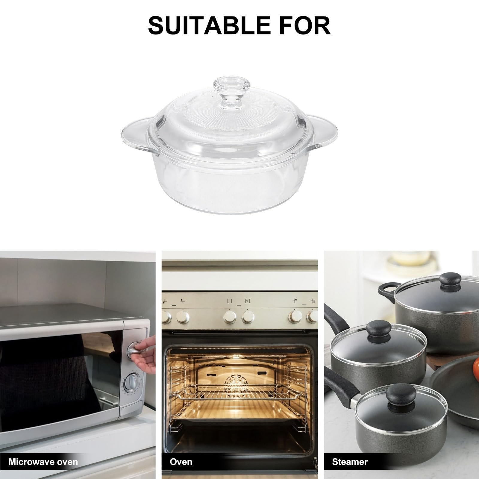 Fuente de Horno Tapa de Vidrio Templado de 1l para Cocinar y Calentar Hogar Diseño Ergonómico y Asas Resistentes