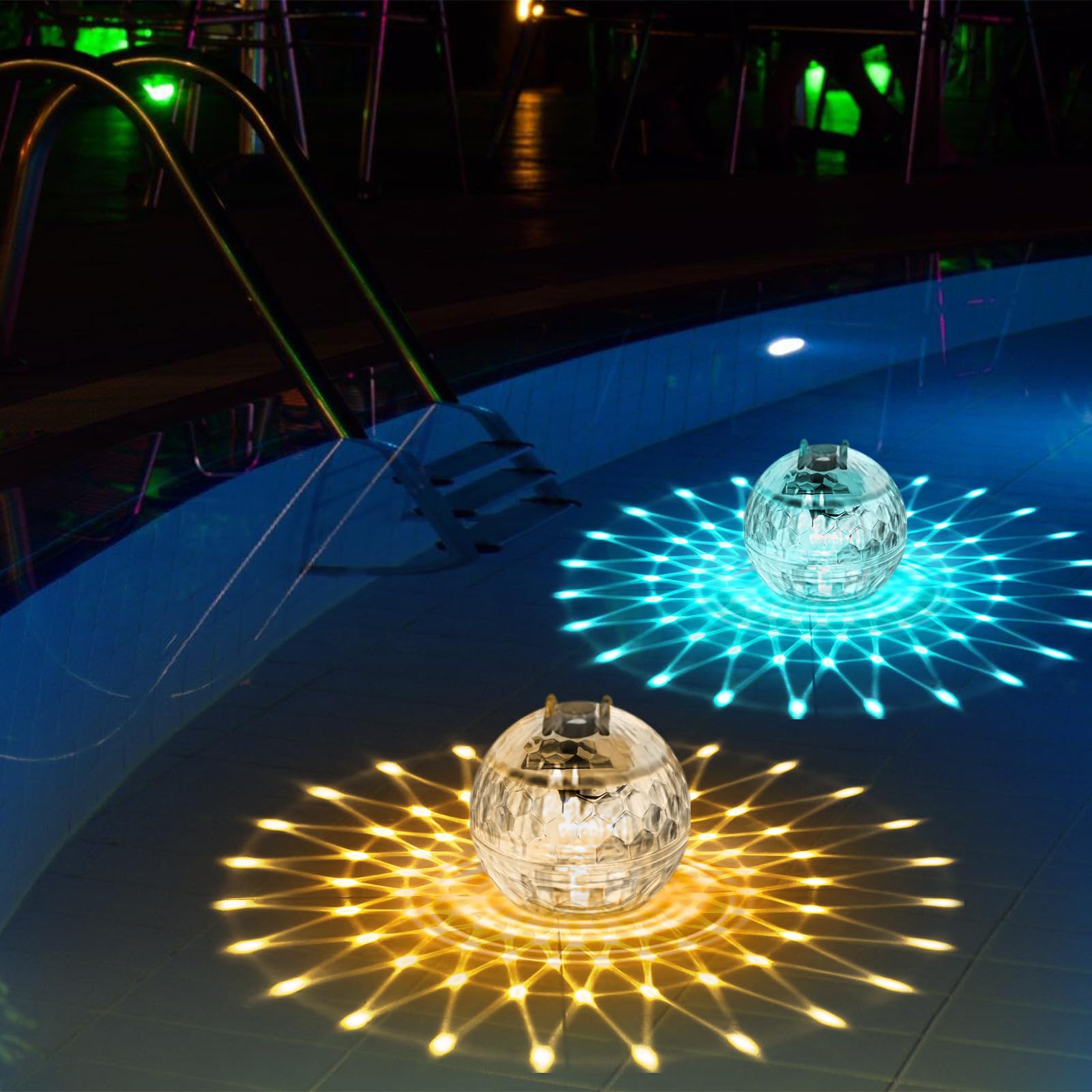2 luces flotantes solares para piscina, 11 cm, luces solares para piscina, iluminación solar para estanque con iluminación RGB que cambia de color para piscina, fuentes