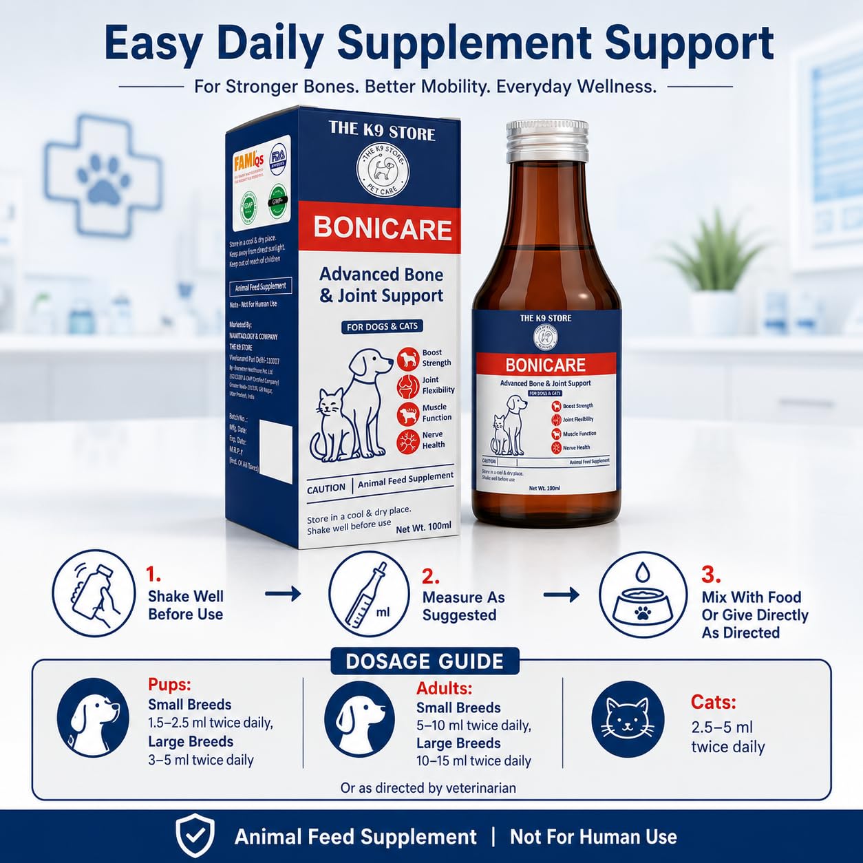 Bonicare Calcium Supplement for Dogs & Cats | Bone & Joint Support Syrup with Vitamins A, D3, B12 & Manganese | Supports Healthy Growth, Mobility, Muscle & Overall Pet Wellness | 100 ML — Amazon image 6