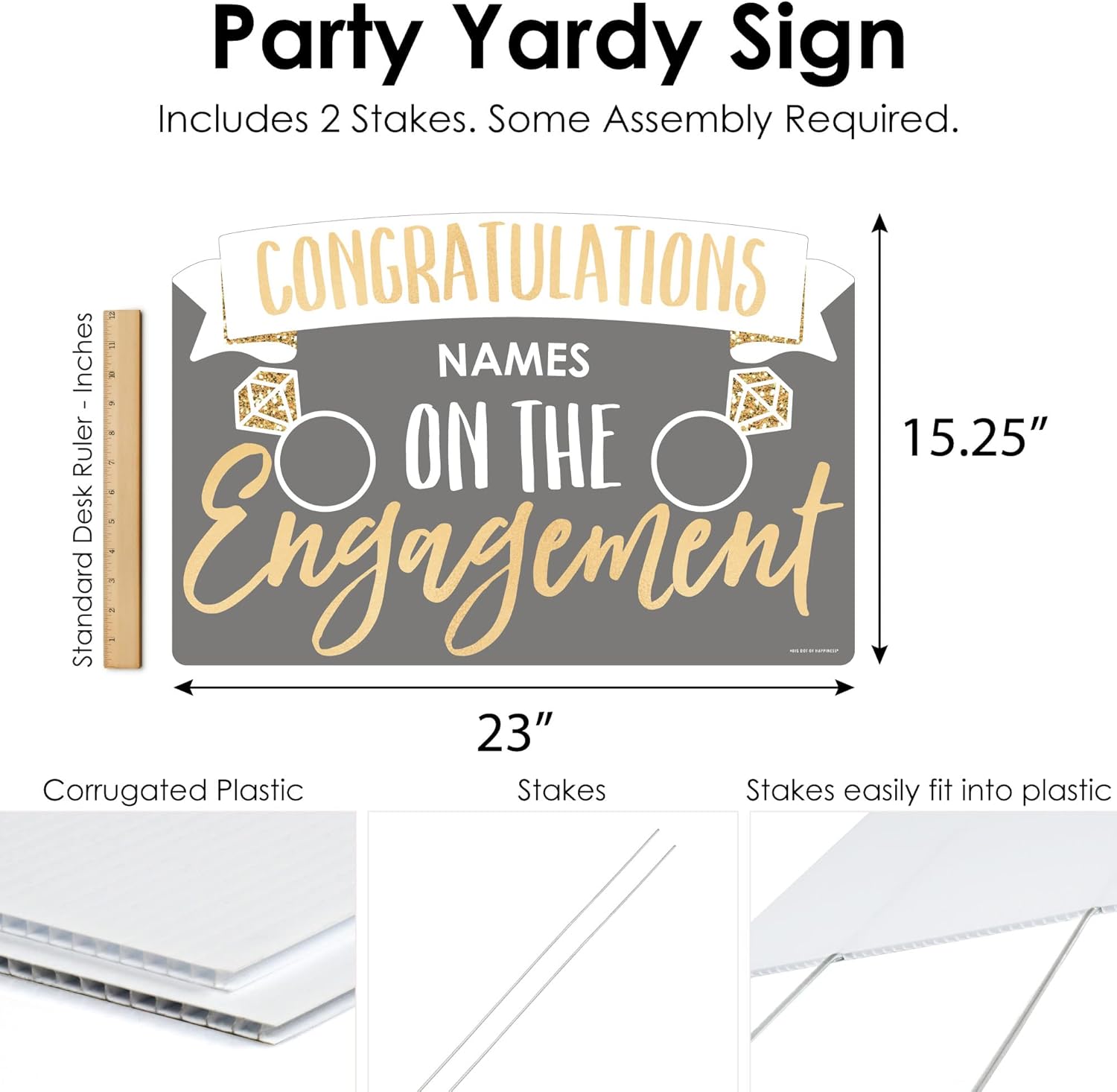 Big Dot of Happiness Personalized Engagement Announcement - Yard Sign Lawn Decorations - Congratulations Custom Name Party Yardy Sign