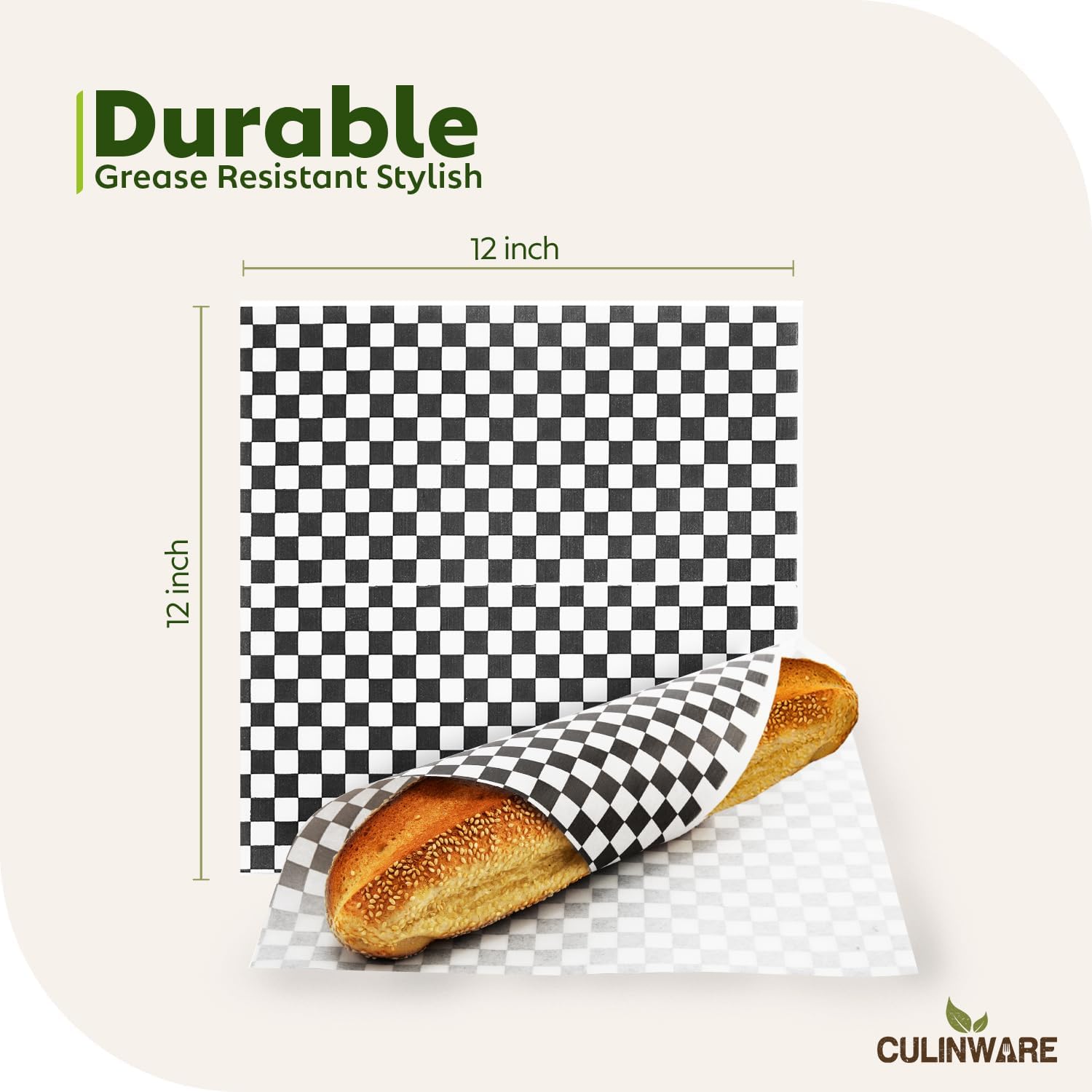 Culiware Deli Paper Sheets, 12x12 inch, 1000pcs - Classic Checkered Wax Sheet, Precut Food Basket Liners, Grease-Resistant Wrapping Paper for Sandwich Bread Burritos (Black and White)