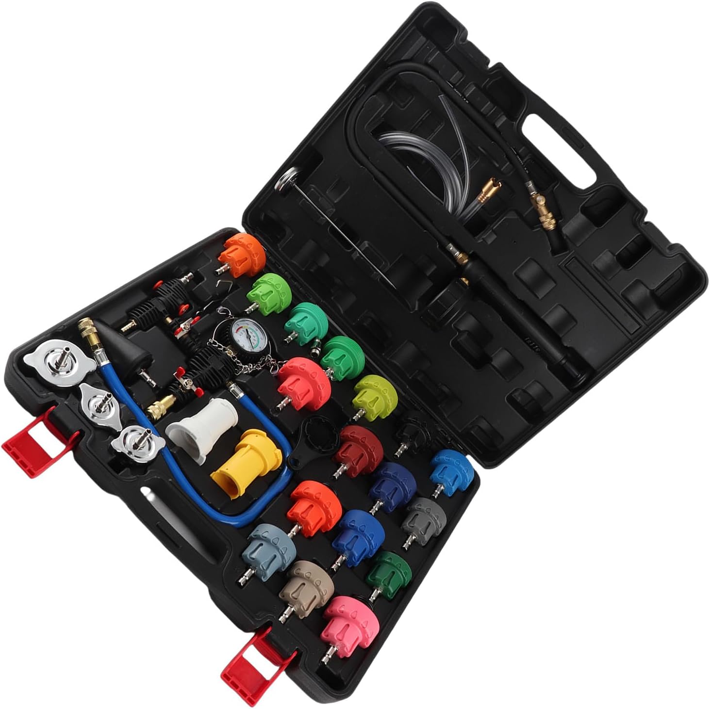 Bnineteenteam Universal Radiator Pressure Tester Kit, Coolant System Leak Detection Vacuum Refill Tool with Temperature Measurement 0-200C, for Automotive Cooling System Water Tank
