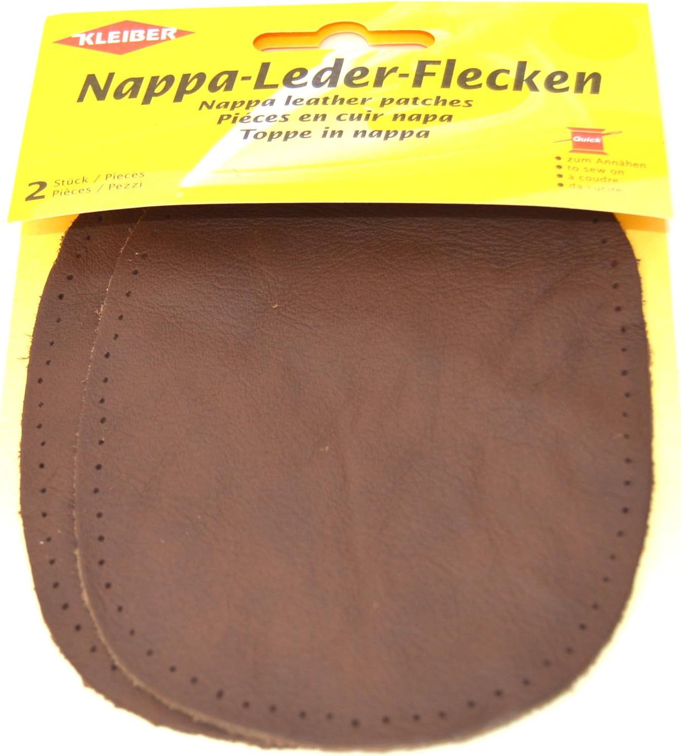 Kleiber Sew-on Nappa Leather Elbow and Knee Patches 12.5 cm x 10 cm, Brown, 2 per Pack