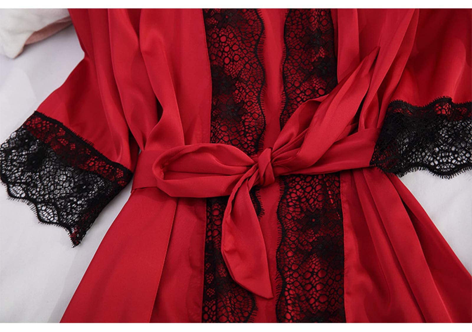 CFWSHJ 4-teiliges Damen-Pyjama-Set, Seidensatin, Spitze, Cami, Nachtwäsche, Robe, Hosen, Nachthemd, Hosen, Dessous-Pyjama-Sets, Grün-S (Rood XXL)