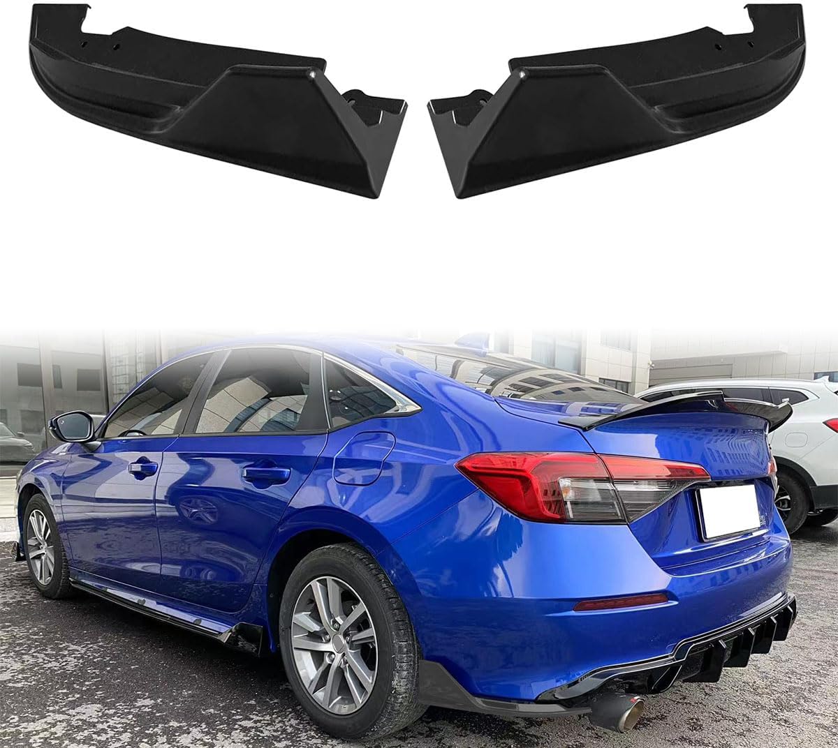 Rear Bumper Side Apron, Compatible with 2022-2026 Honda Civic Sedan 4-Door, FE-C Style Matte Black PP, Rear Bumper Lip Lower Splitter Canards Diffuser Valance Corner Spats, 2PCS