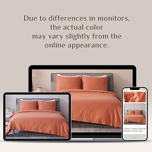 Miniatura 7 de DAPU Juego de funda de edredón de lino tamaño King, juego de ropa de cama ligero lavado con cierres de botones, 3 piezas hipoalergénicas de mezcla