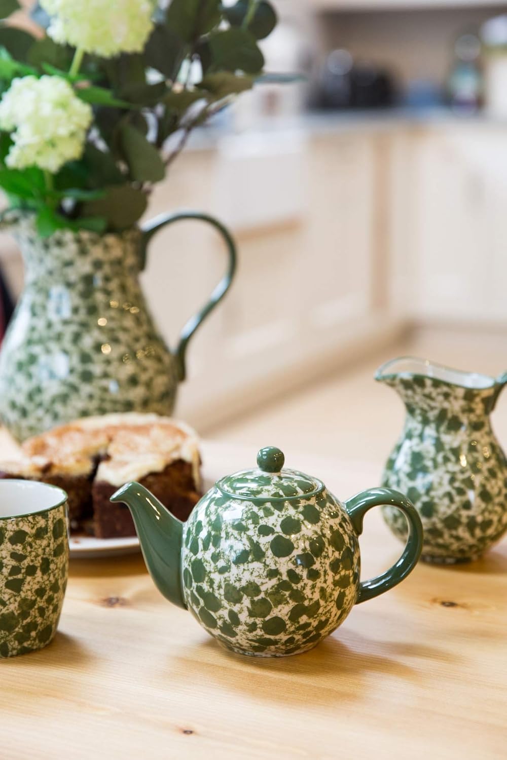 London Pottery Splash Globe Teapot with Strainer, Stoneware, Green / White, 4 Cup (900 ml