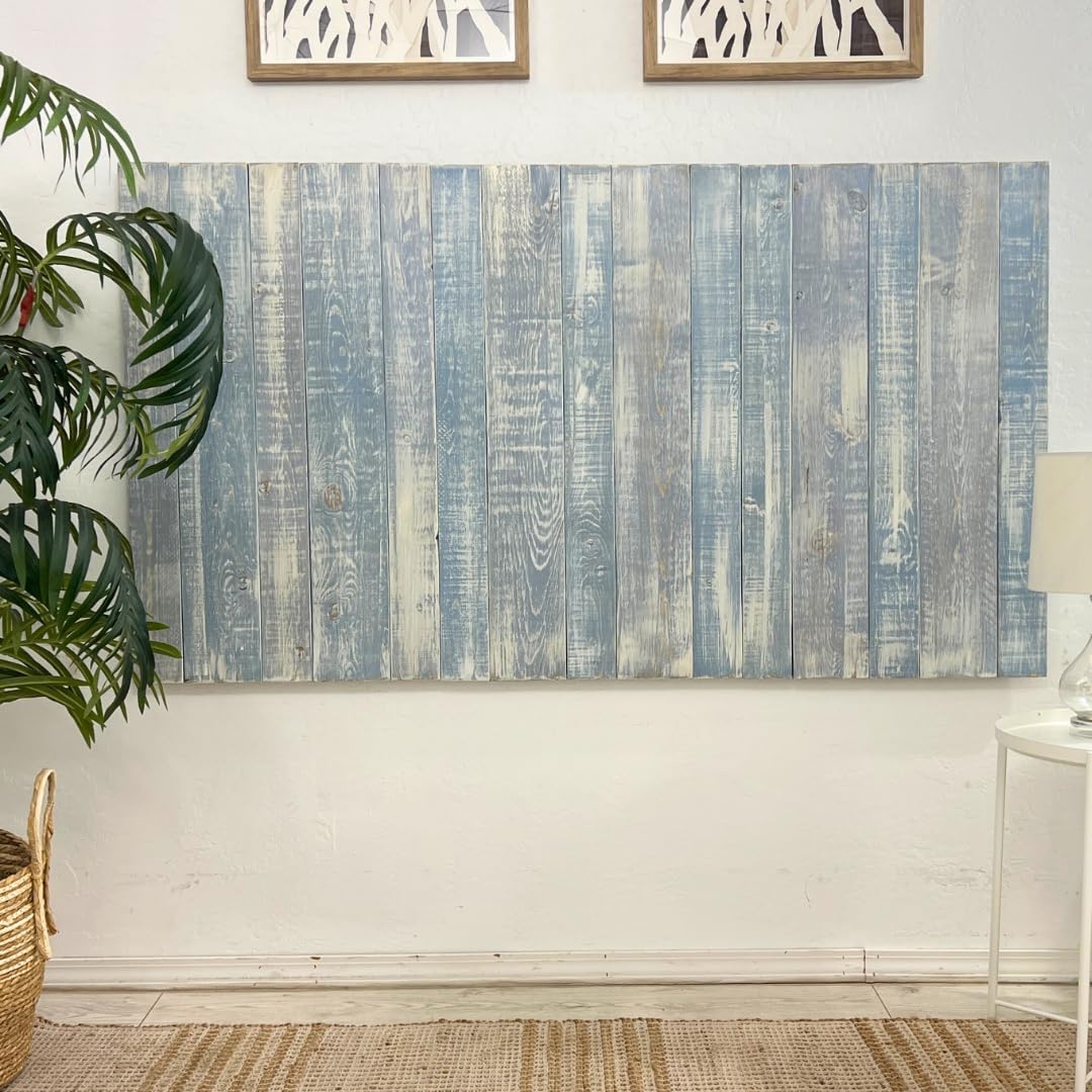 Barn Walls Solid Wood Queen Headboard, Wall Mounted Floating Fluted Headboard for Queen Bed Size, Farmhouse Rustic Mid Century Style, Low Profile Mount, Blue Powderwash, 64.5" L x 2" W x 36" H