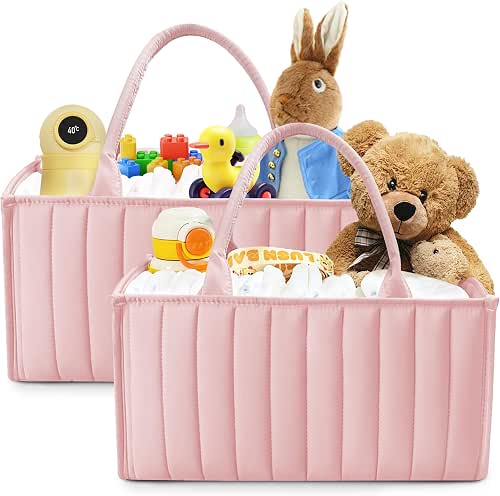 SWEET DOLPHIN 2-Pack Baby Diaper Caddy Organizers, Stylish Storage Baskets