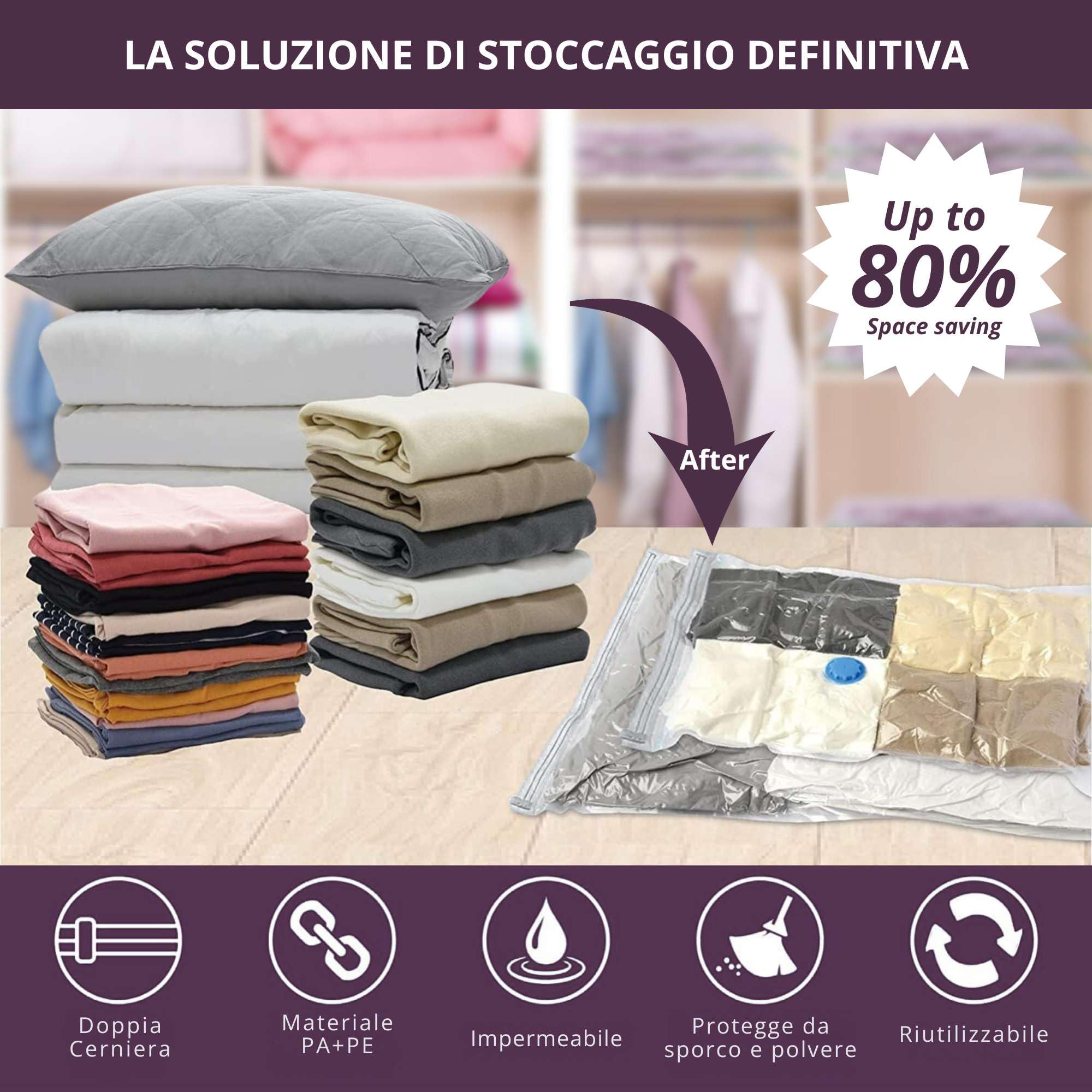 Set Di 4 Sacchetti Sottovuoto Salvaspazio  100 X 80 Cm  Per Biancheria Da Letto Vestiti Piumoni Coperte 86962578 - Foto 8