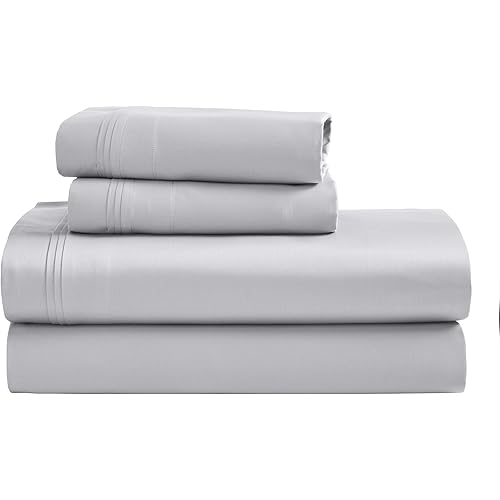 Superior Egyptian Cotton 4 Piece Sheet Set, Luxury 1500 Thread Count, Modern Design, Sustainable Sheets, Ultra-Soft Basics, Solid, Deep Pocket Fitted Sheet, Flat Sheet, Pillowcases, King, Platinum