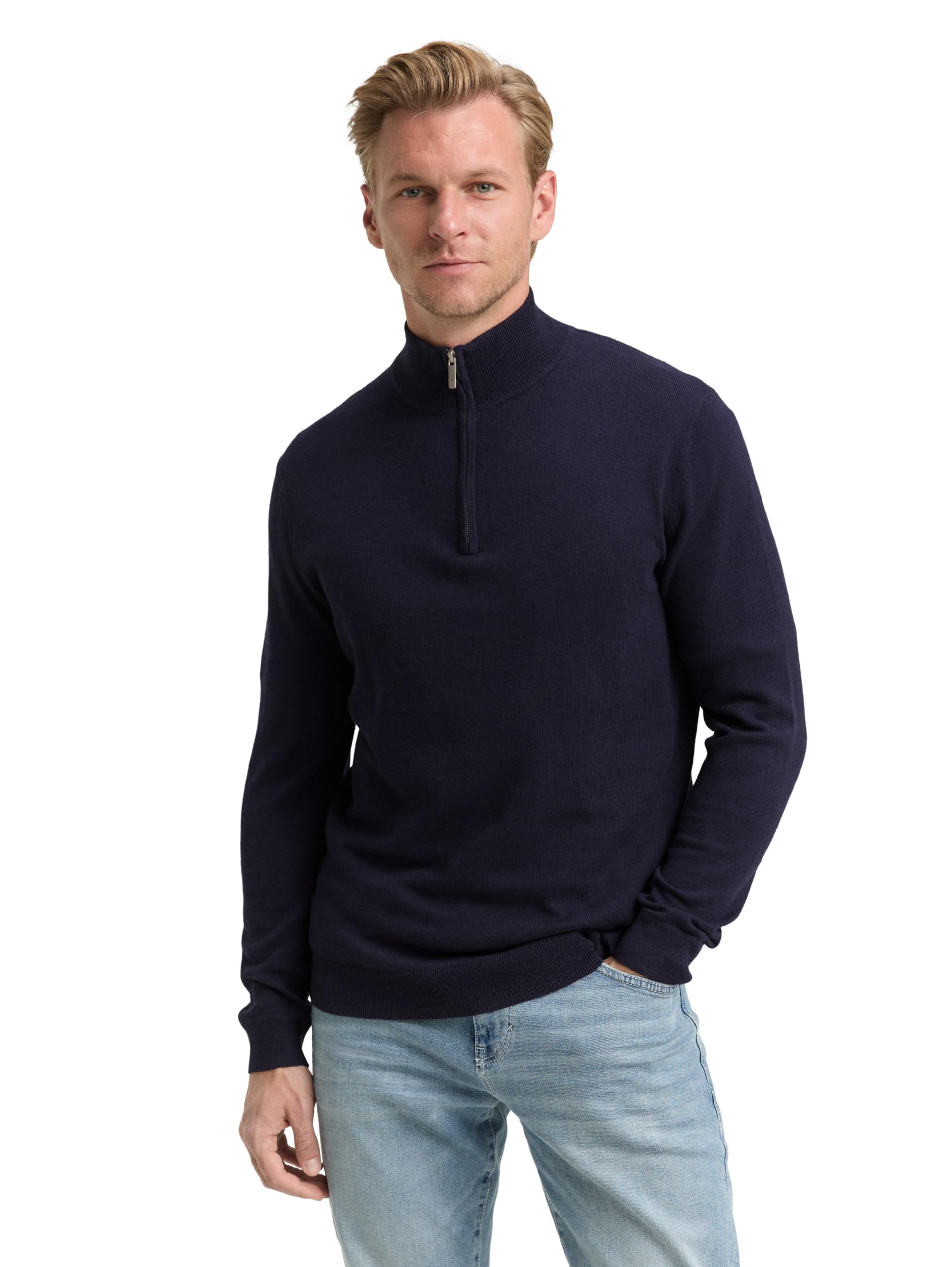 Tom Tailor Herren 1048018 Troyer Strickpullover mit Kaschmir-Anteil (1er Pack)