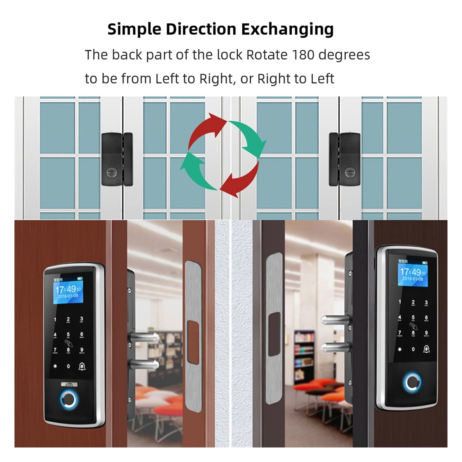 Orologio Marcatempo, Serratura Intelligente per Porta, Impronta Digitale, Apricancello Elettronico Digitale, Biometrico, con Password, per Aziende E Uffici(Vetro Singolo)
