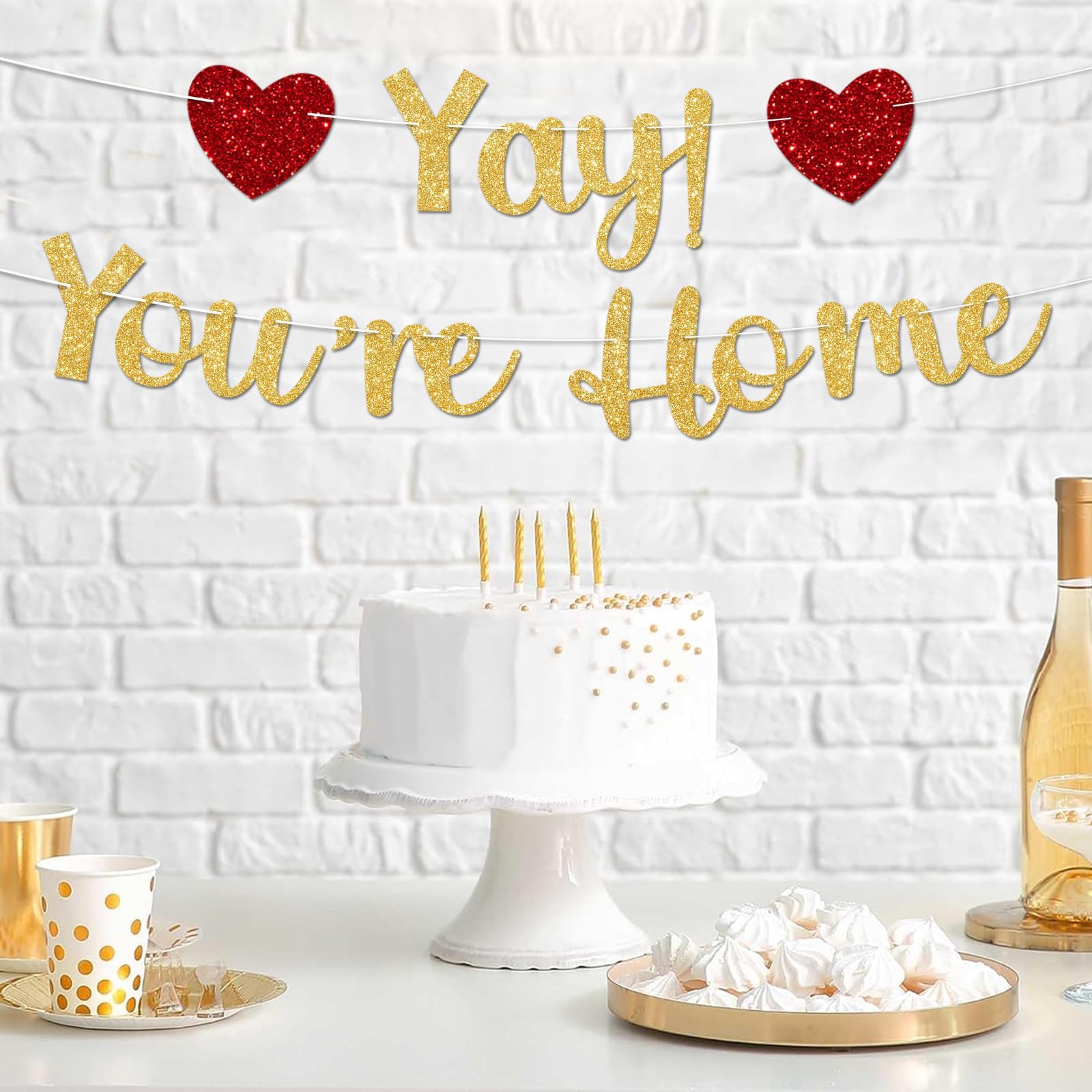 Dermalyx Gold Glitzer Welcome Home Banner Cheer You Are Home Banner Welcome Cookies Housewarming Military Return Party Decorations Decor No - Image 4