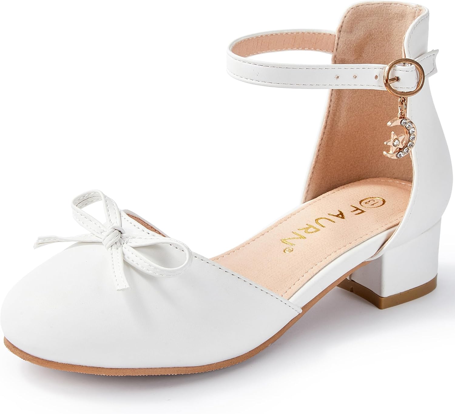 Girls Dress Shoes Closed Toe Heels Bowknot Ankle Strap Flower Pump Shoes Party Wedd...