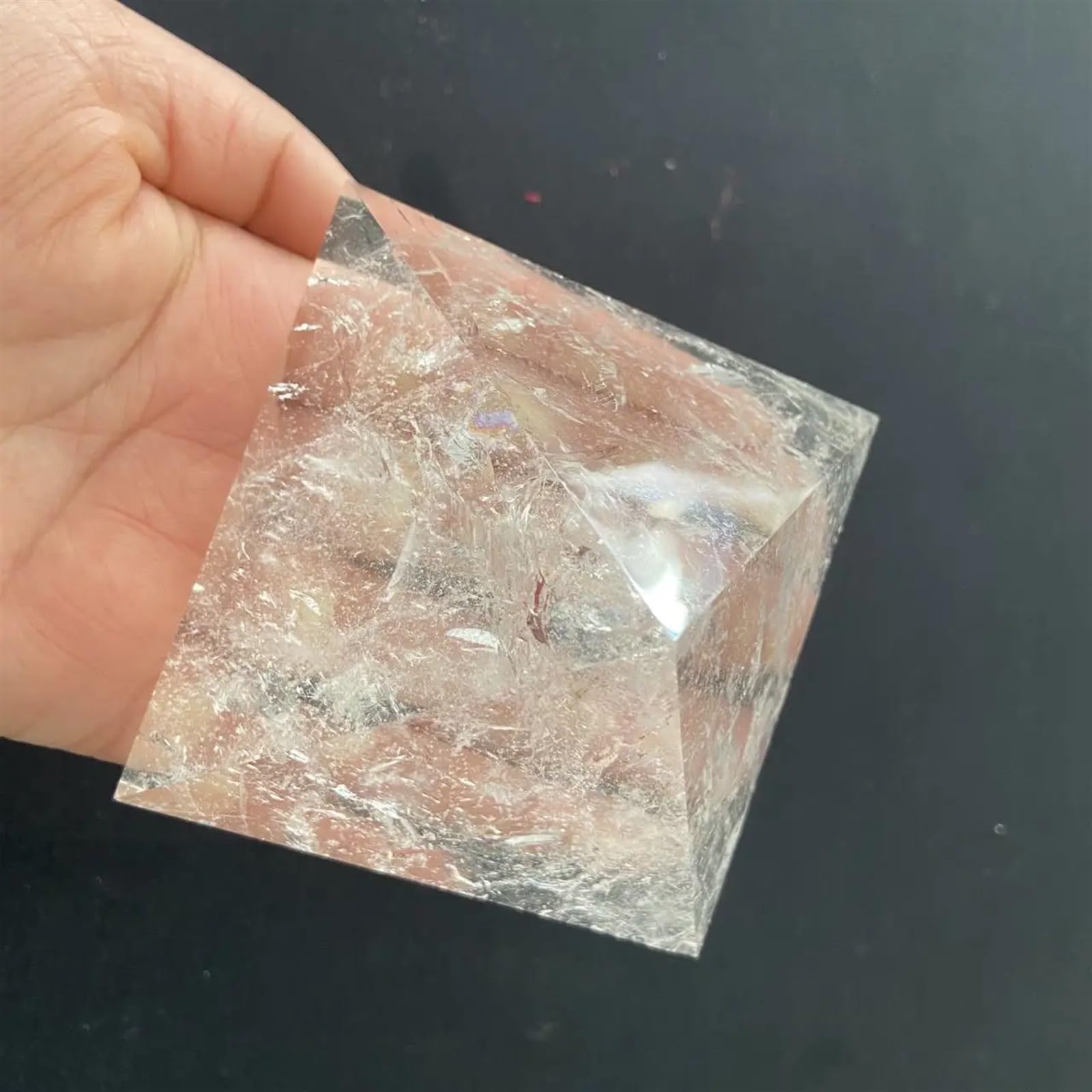Hermoso Pirámide de cristal de cuarzo transparente natural - Piedra de Reiki transparente for meditación y trabajo energético(80-90mm)
